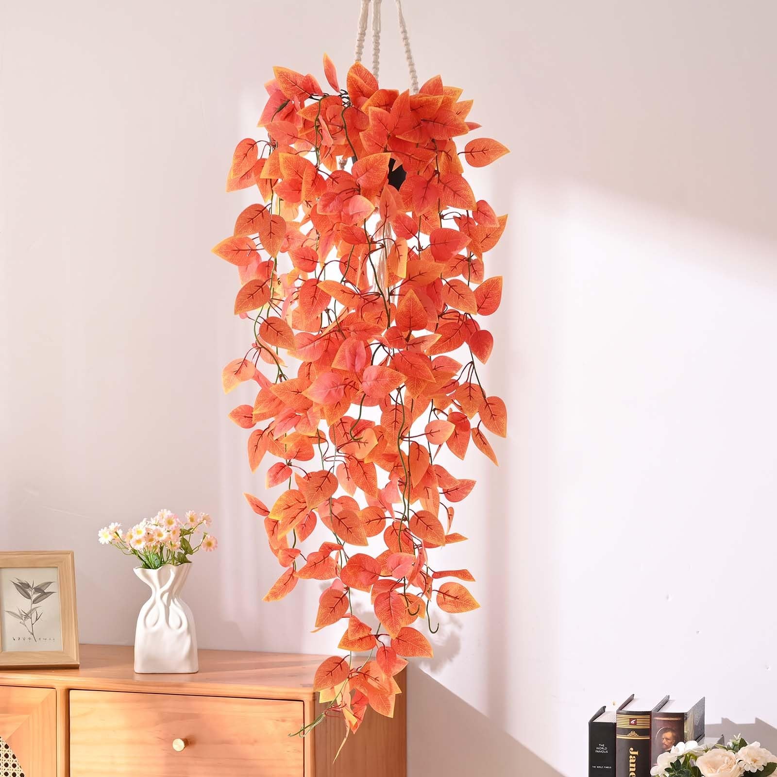 Fake Hanging Plants, 2pcs Artificial Hanging Plant, Faux Orange Vines Hanging…