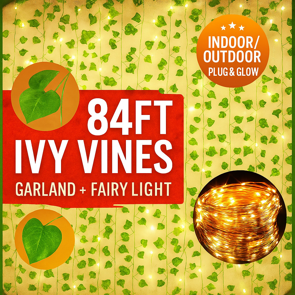 12PCS 84FT LED Artificial Ivy Garland – Hanging Fake Vines Room & Wedding Decor