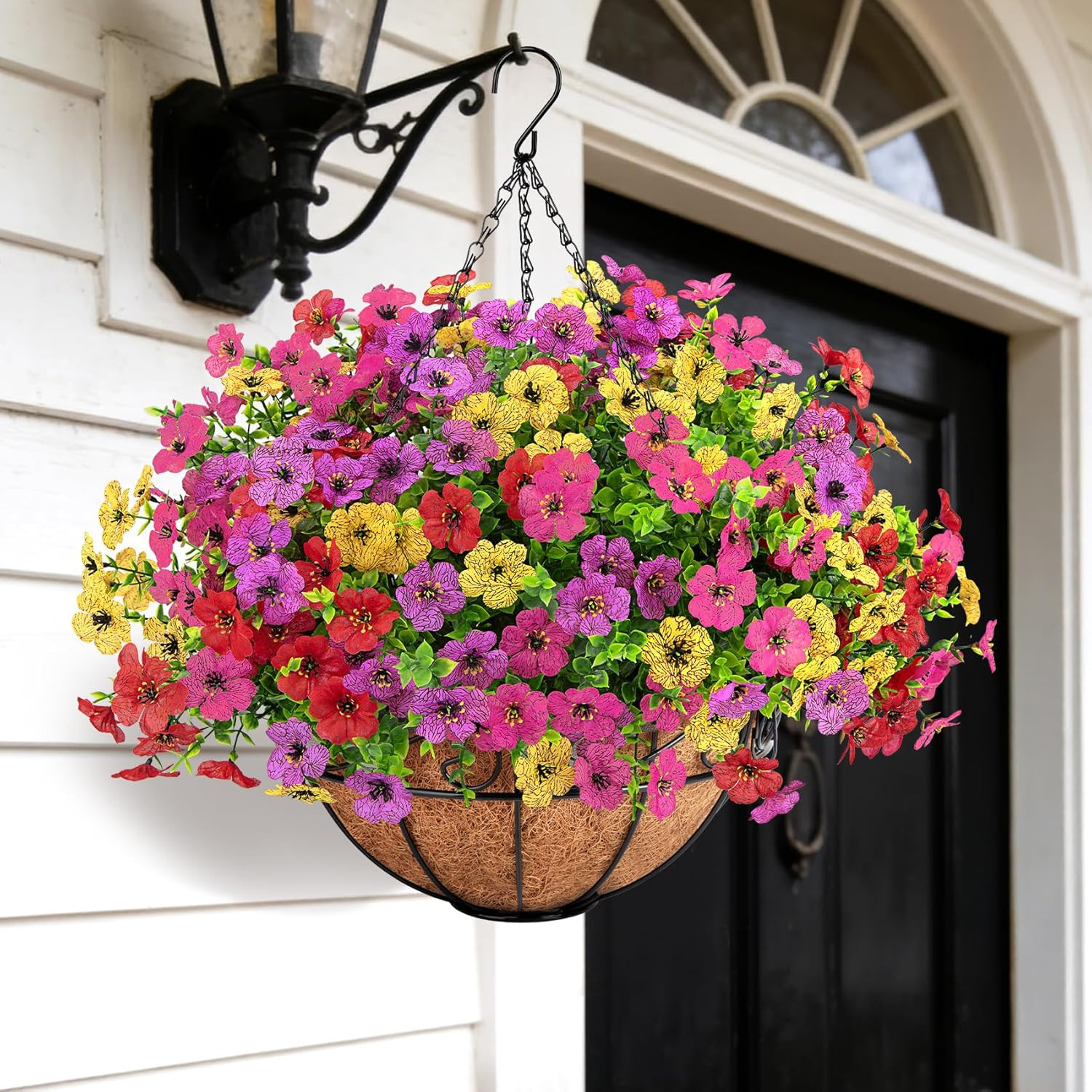 Artificial Hanging Flowers for Outdoors with Hanging Basket Fake Silk Flowers…