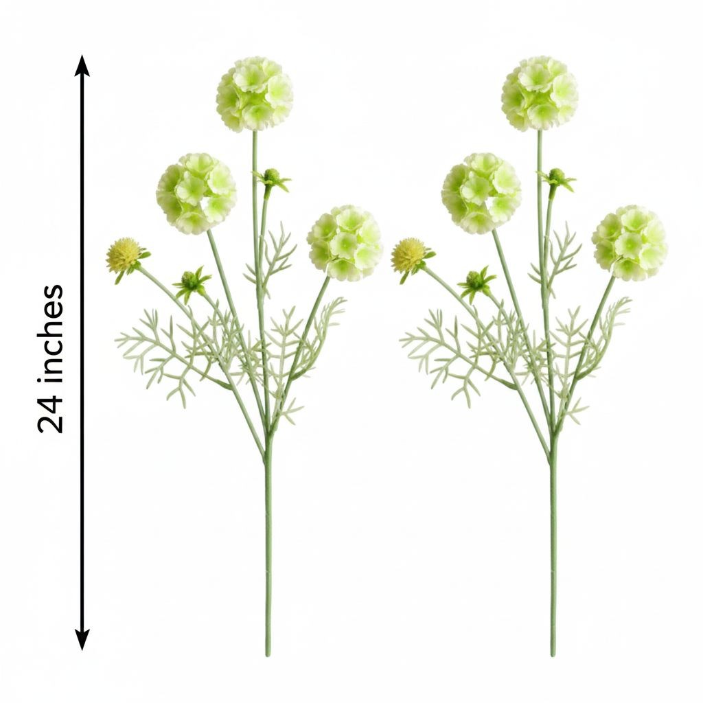 Artificial Scabiosa Flower Stems Green White Faux Wildflower Cottage Floral Fill