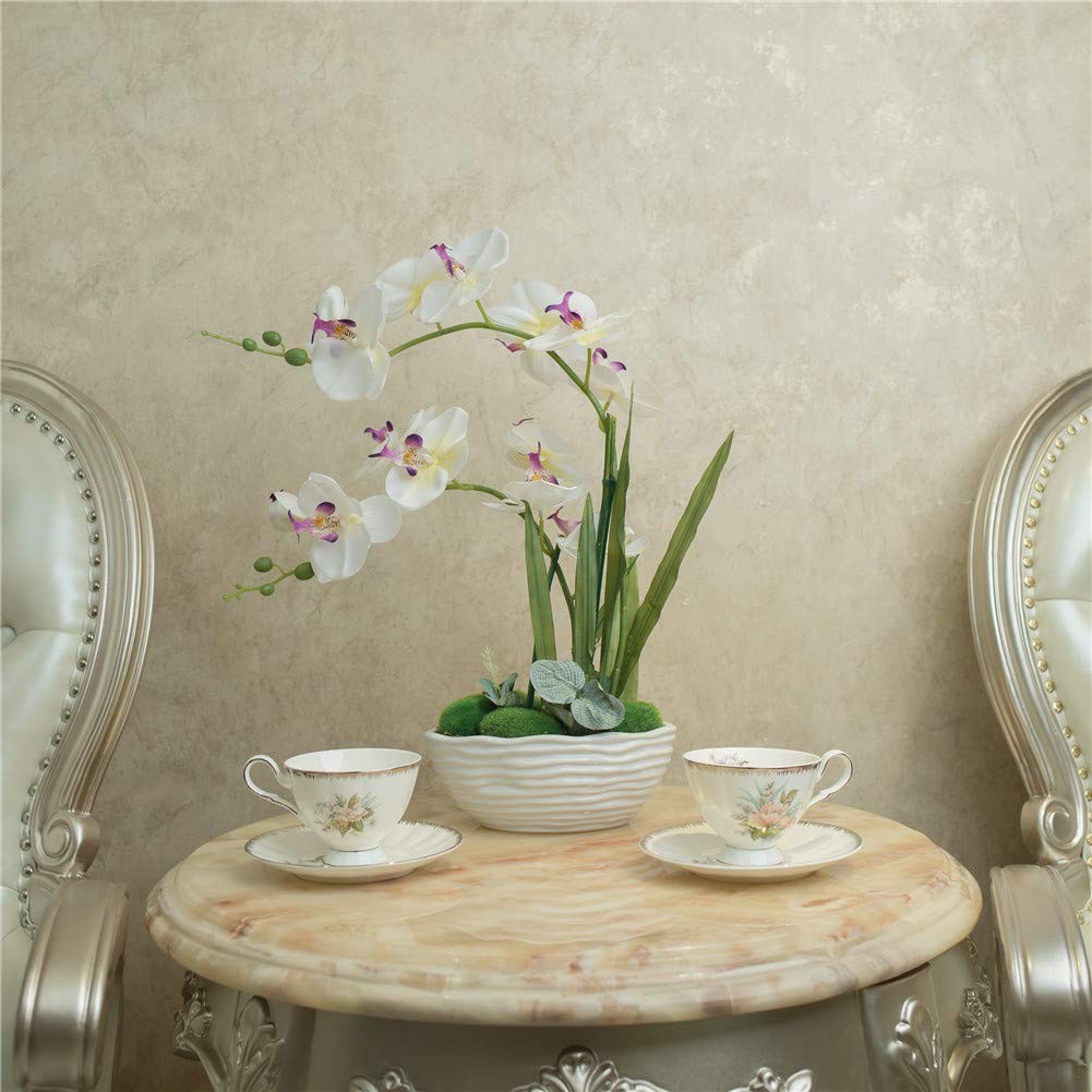 Large Artificial Potted Orchid Plant, Silk Flower Arrangement with Ceramics V…