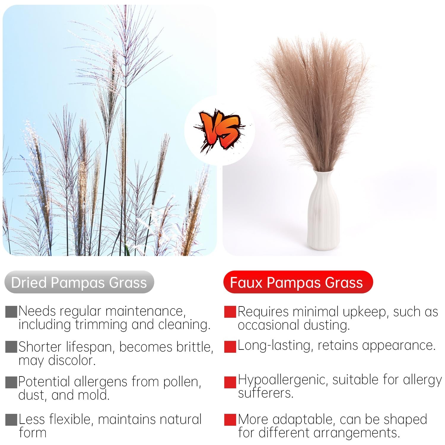 20 Pcs Faux Pampas Grass Decor 21.7 Inch Artificial Brown Reed Vase Filler