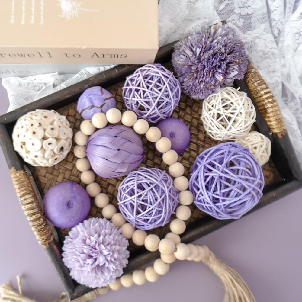 Purple Decorative Balls for Bowls,Assorted Vase Filler for Centerpieces,Wicker R