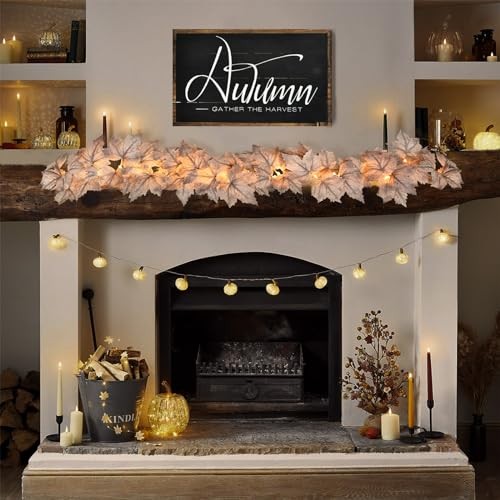 Fall Decor – 2 Pack Fall Garlands – 8.2Ft Fall Maple Leaf Lighted Garlands for