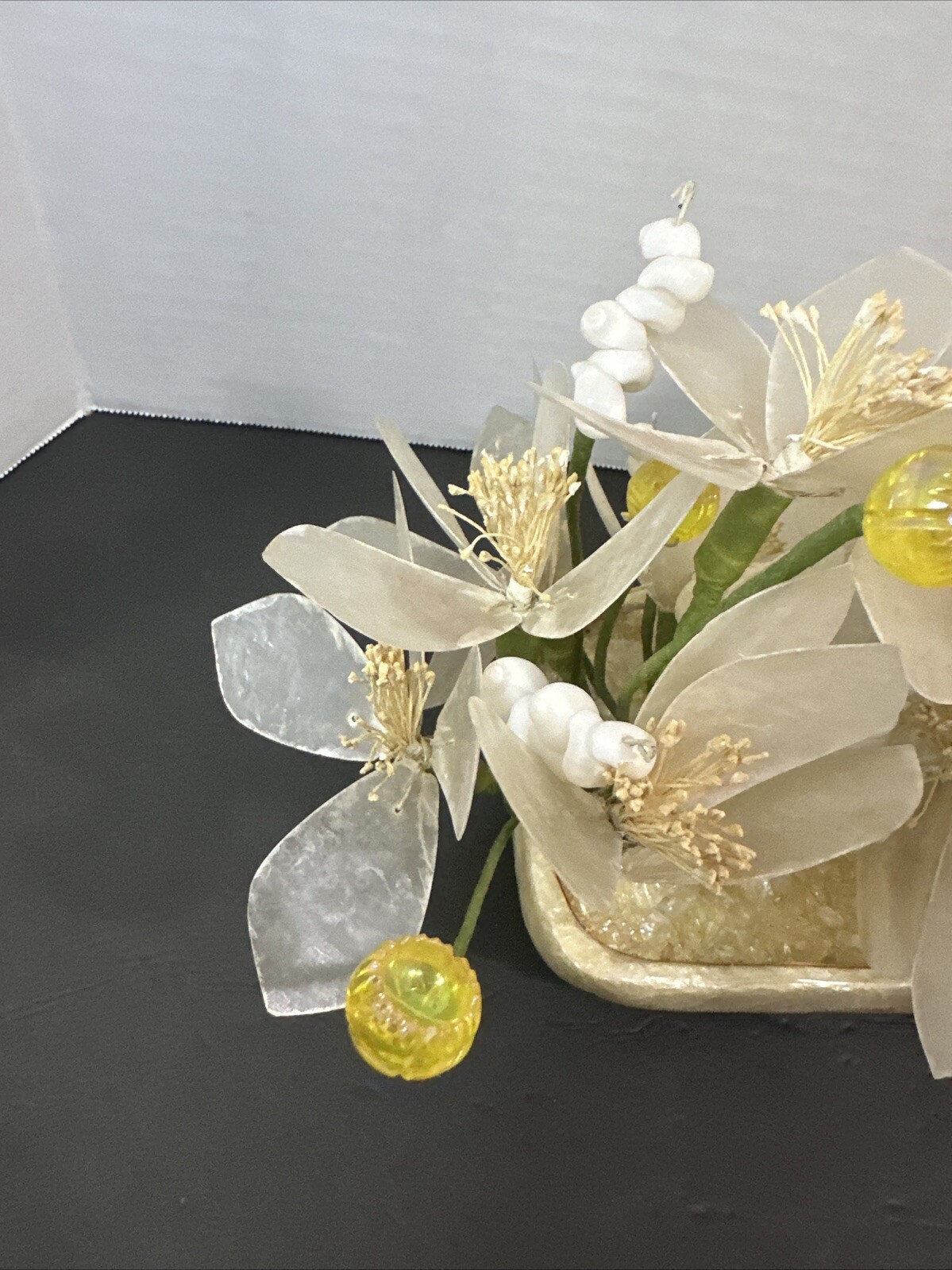 Vintage Capiz Shell & Metal Floral Standing Arrangement