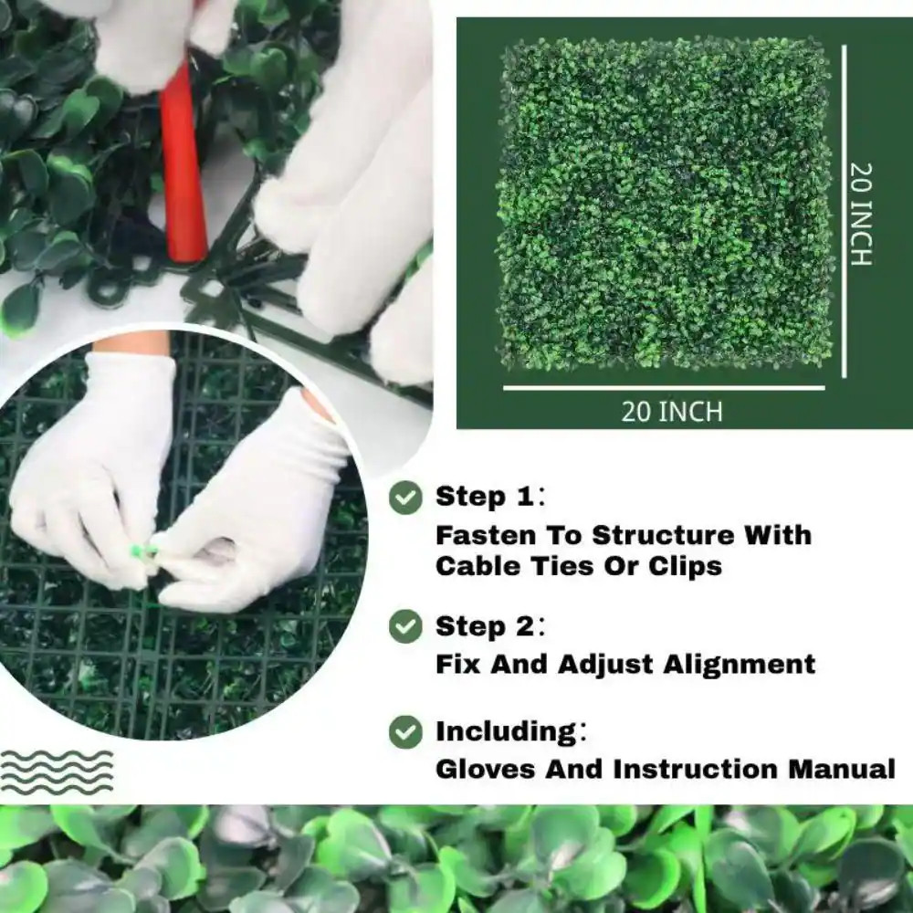 1 .78 In. H X 20 In. W 24-Piece Artificial Boxwood Wall Panels Uv-Proof Grass Ba