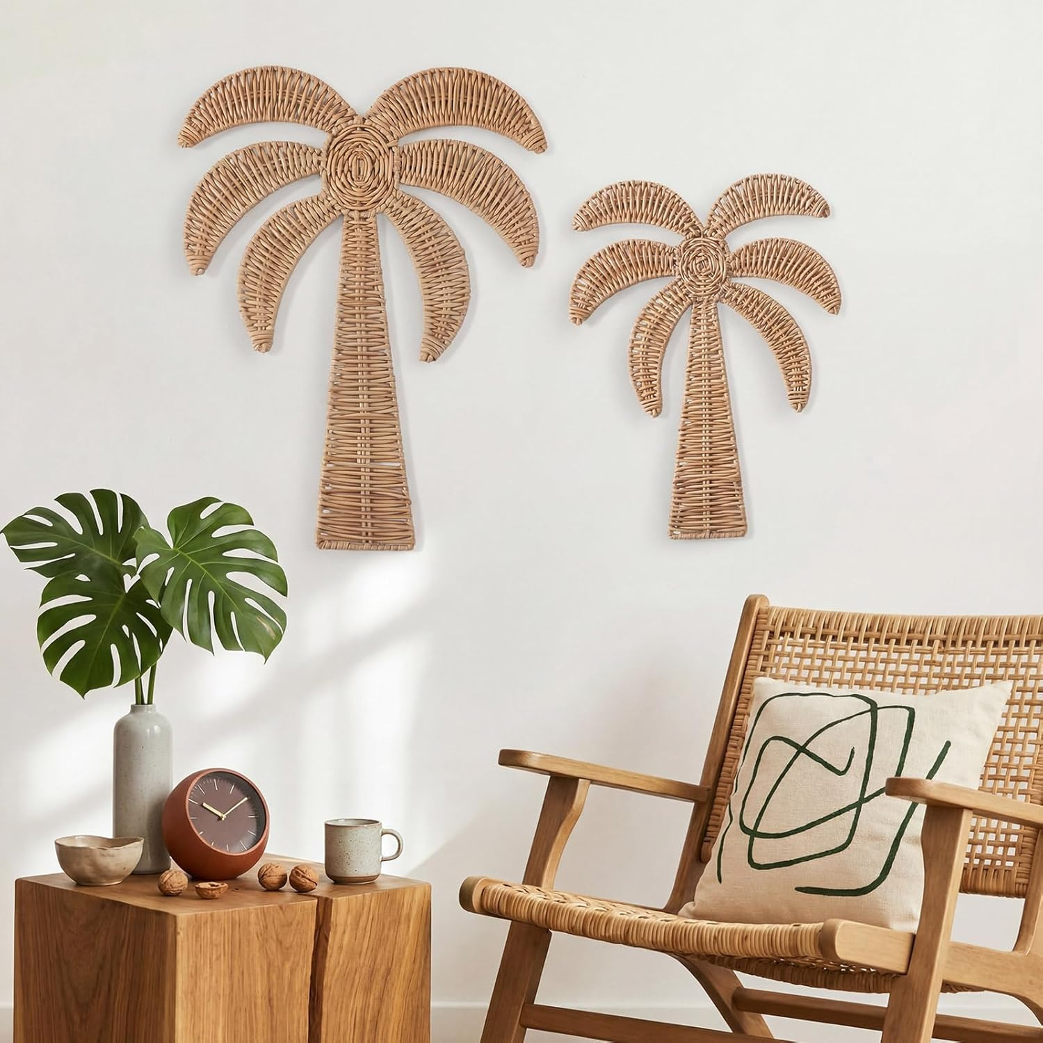 Coastal Rattan Palm Tree Wall Decor – 2 Pcs for Boho Beach Vibes