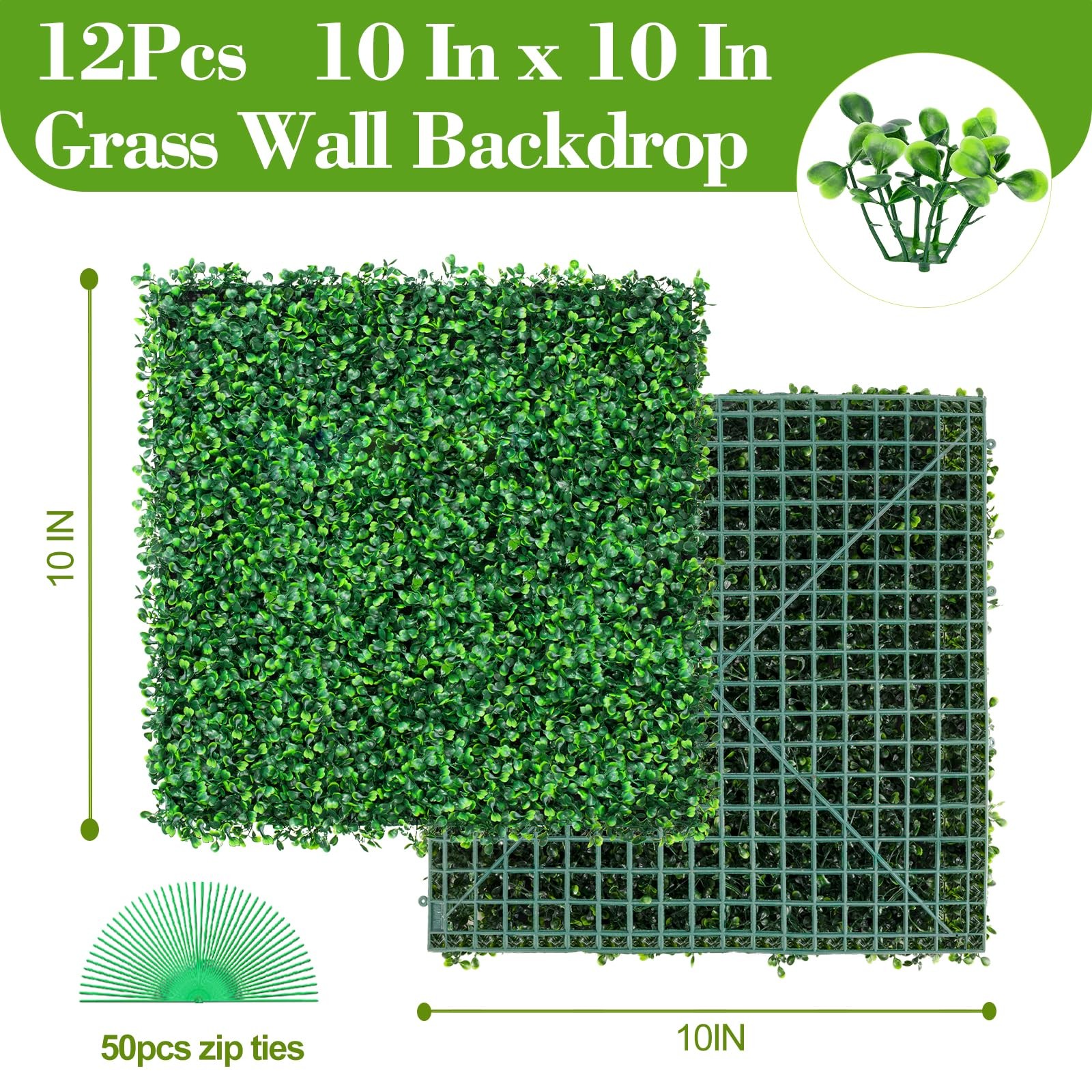 12Pcs 10″ x 10″ Grass Wall Panels, Anti-Fade Greenery Wall