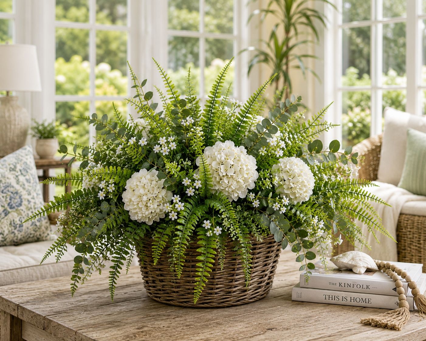 Artificial Boston Fern Picks Set of 10, 15 Inch Faux Fern Greenery, Floral Fille