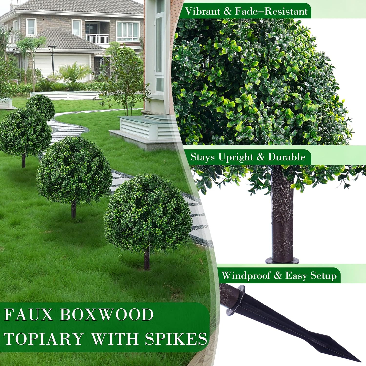 27.6″ UV Resistant Artificial Boxwood Topiary Tree – 2 Set for Home & Garden