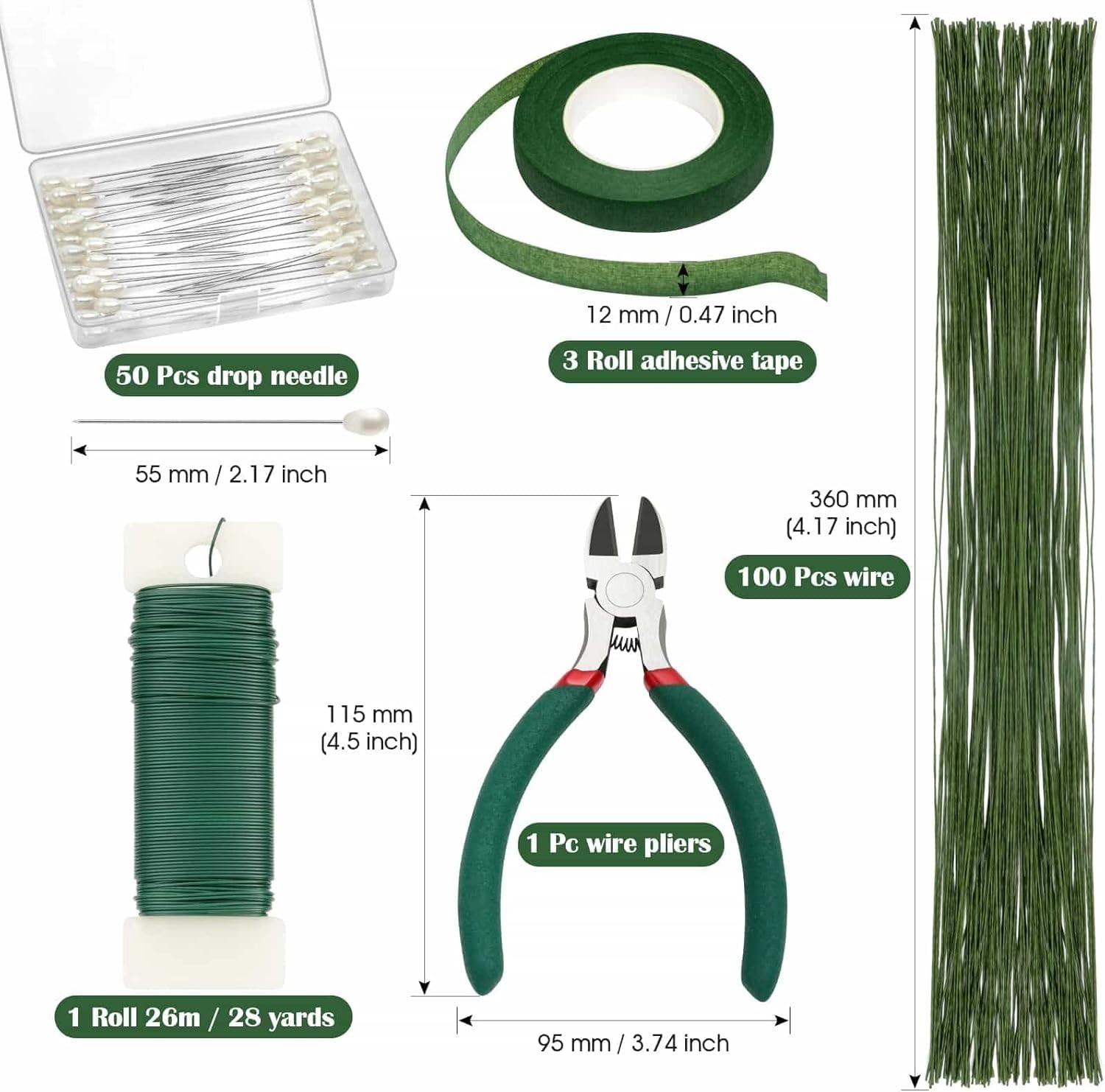 Waterproof Floral Arrangement Kit: 100 Stem Wires, Tape & Pins for DIY Bouquets