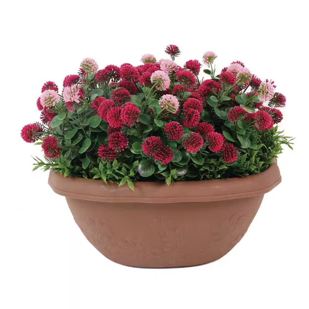 12 In. Pink and Red Indoor/Outdoor Artificial Chrysanthemum 8 In. Hanging Brown