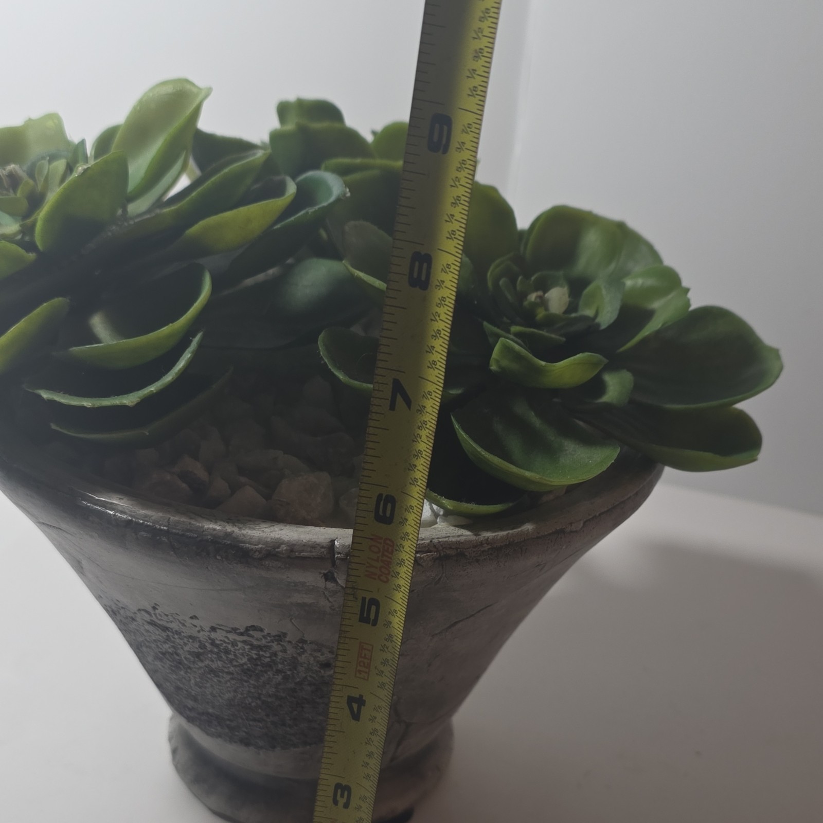 Artificial Succulent Arrangement in Stone Pot, 7″ x 10″, Green Gray Plastic