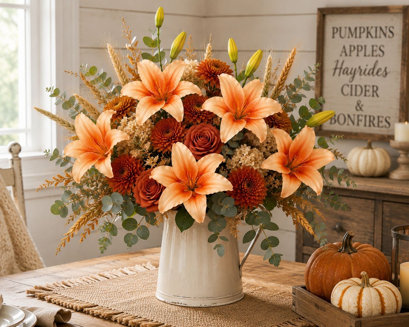 Orange Peach Real Touch Lily Stems, Faux Lily Flowers, Artificial Lilies, Fall F