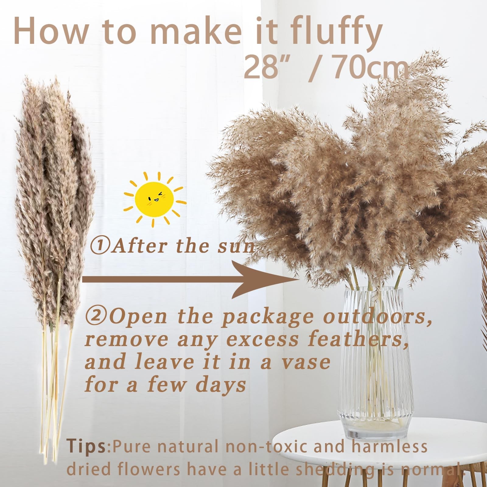 28″ inch 20 Stems Large Pampas 20pcs 10brown & 10white, 10 Brown & 10 White