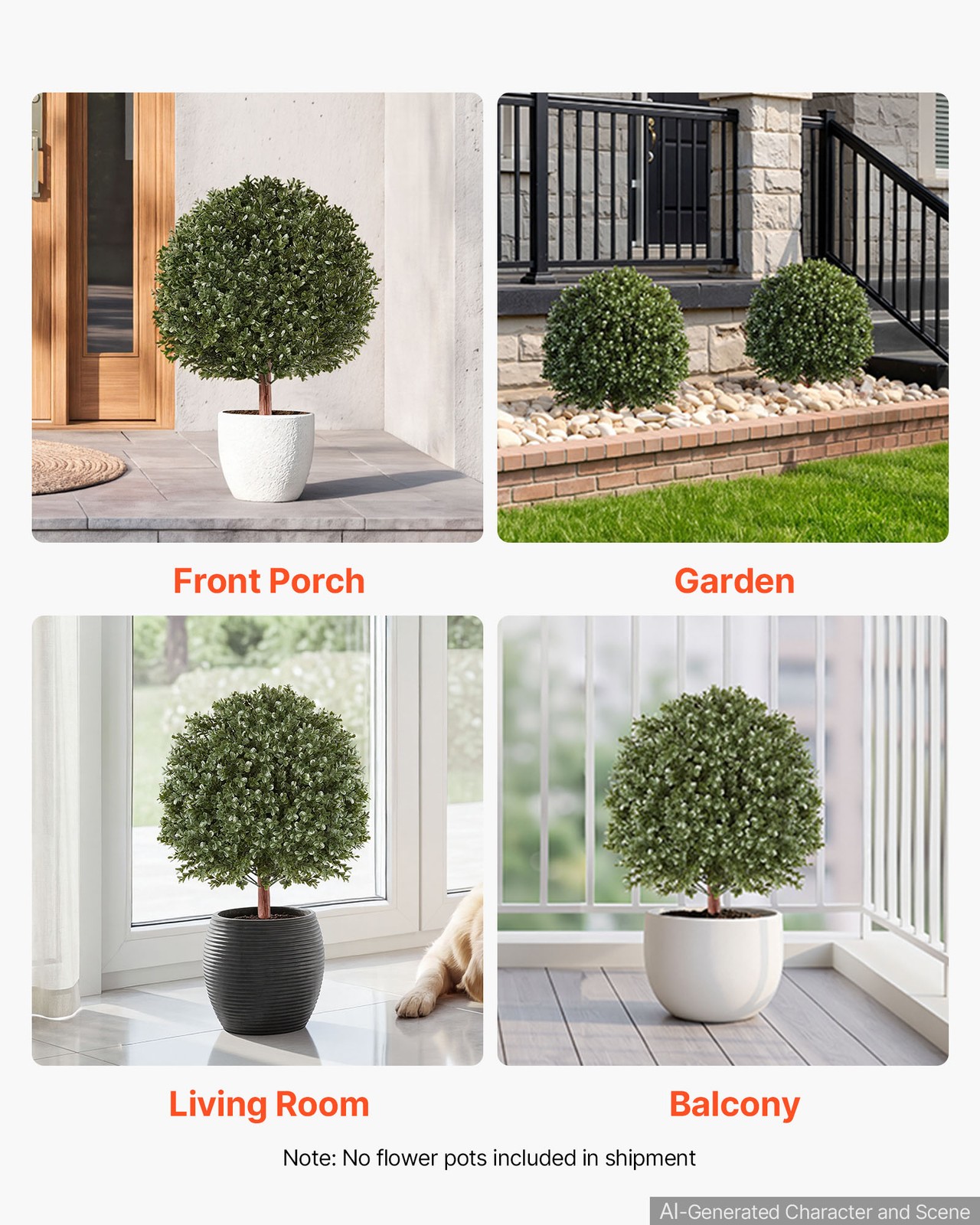 VEVOR Artificial Topiary Ball Boxwood Bush 20 in Set of 2 Greenery Fake Shrubs