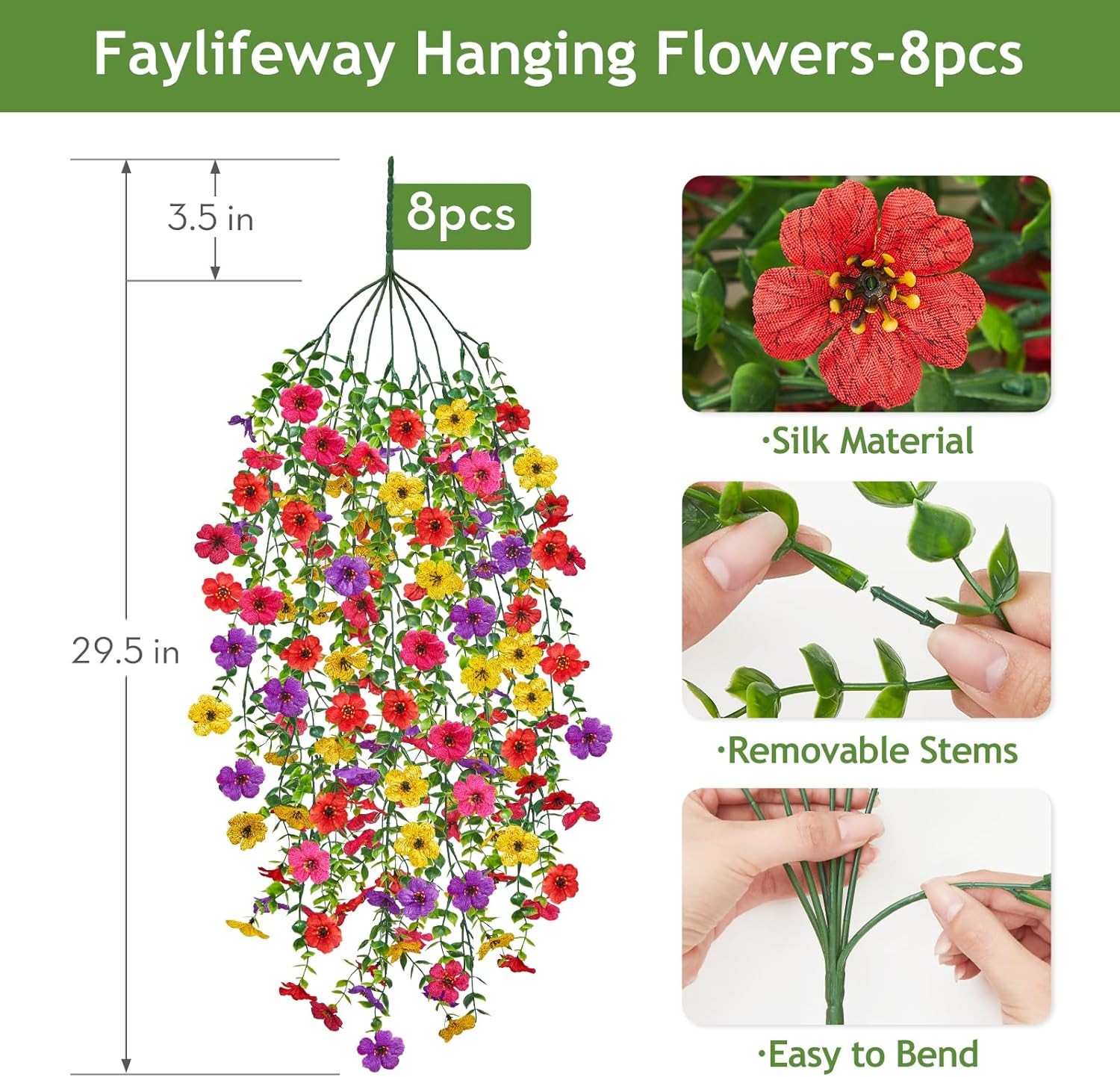 UV Resistant Artificial Hanging Flowers – 8PCS Spring Decor for Indoors & Outdoo