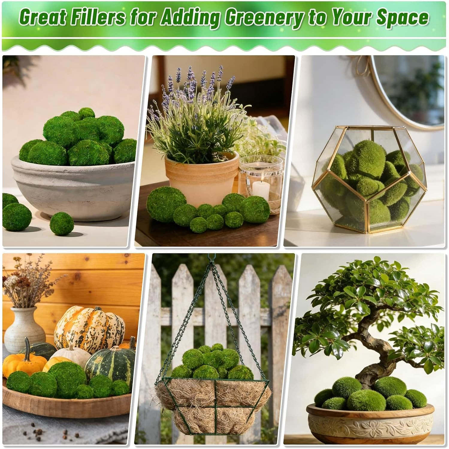 Green Moss Balls Rocks Decor Set Vase Filler Centerpiece Fairy Garden 28 PCS