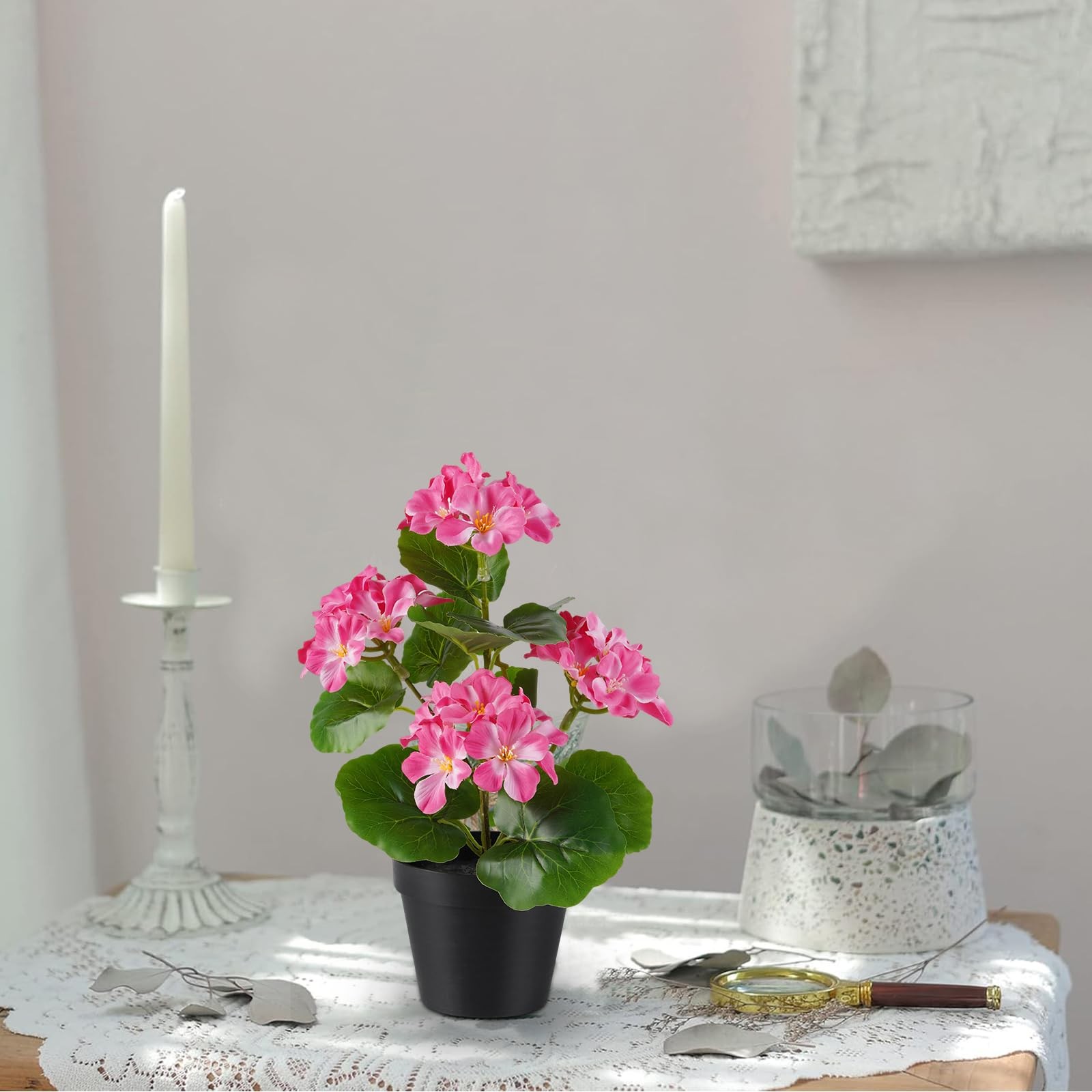 2 Pack Artificial Geranium Flowers in Pot Small 13 Inch Fake Plants Spring Su…