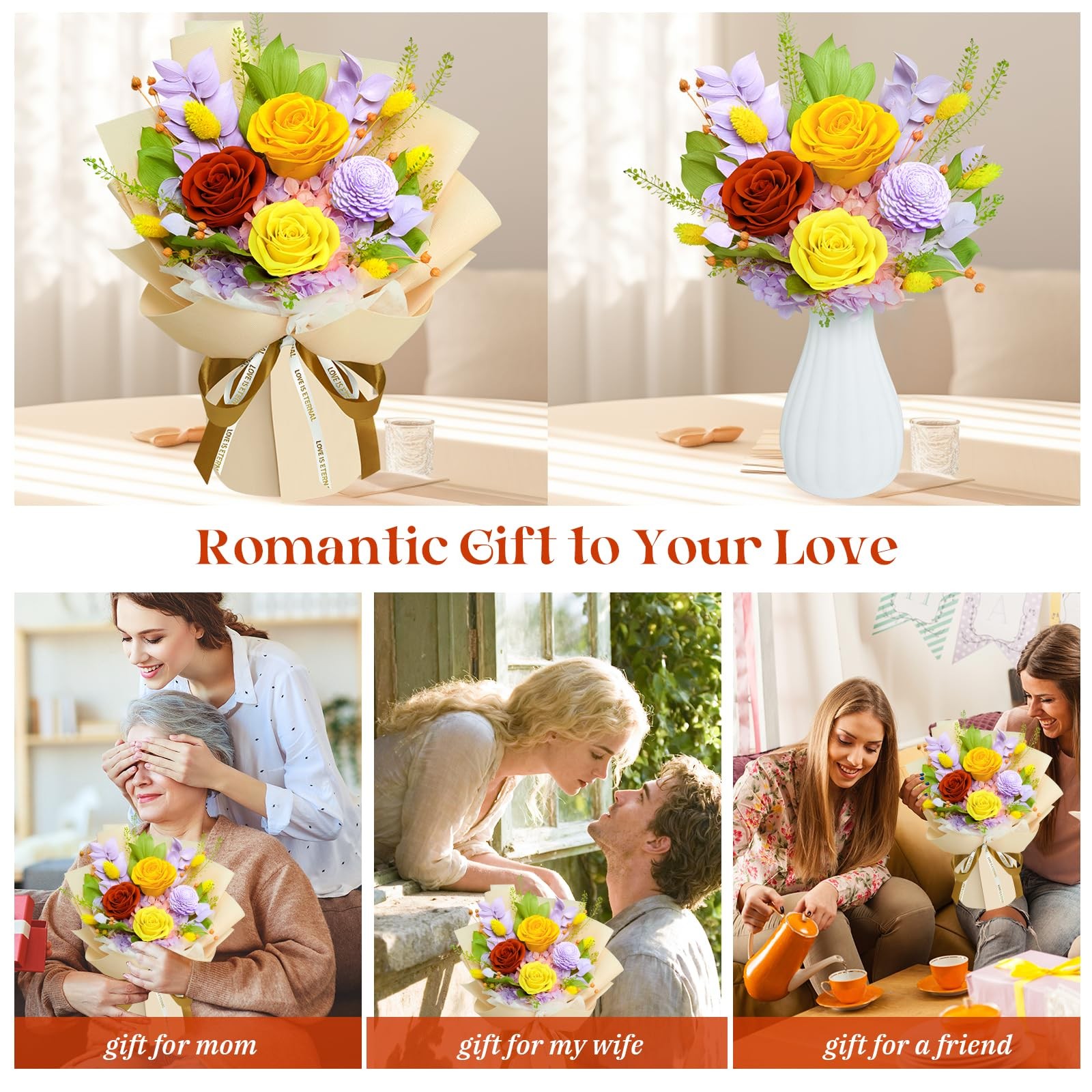 Preserved Flowers Bouquet – Valentines Day Gifts for Women, Real Flowers for …