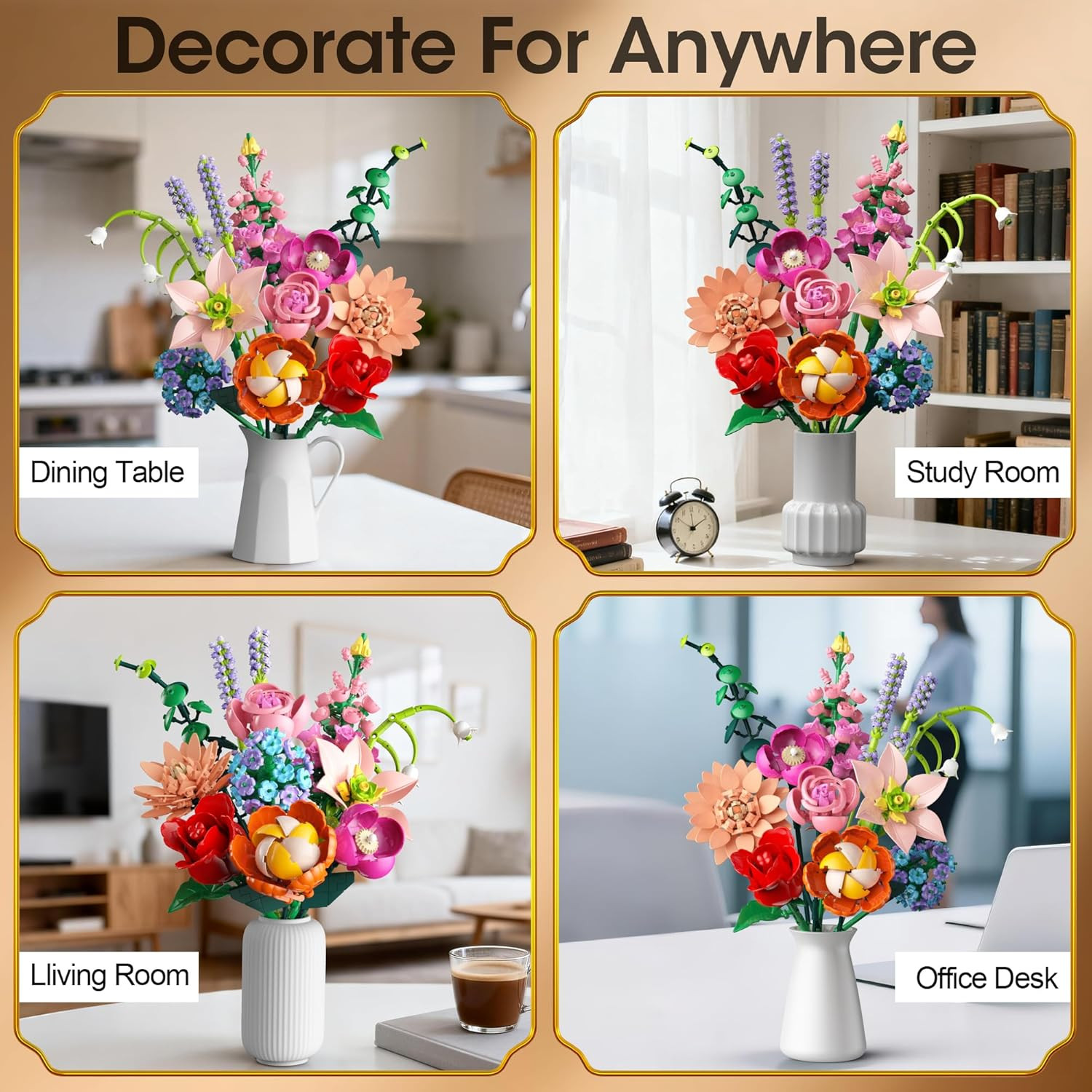 Flower Bouquet Building Set, 762Pcs Flowers Model Kit Creative STEM Toy for Home