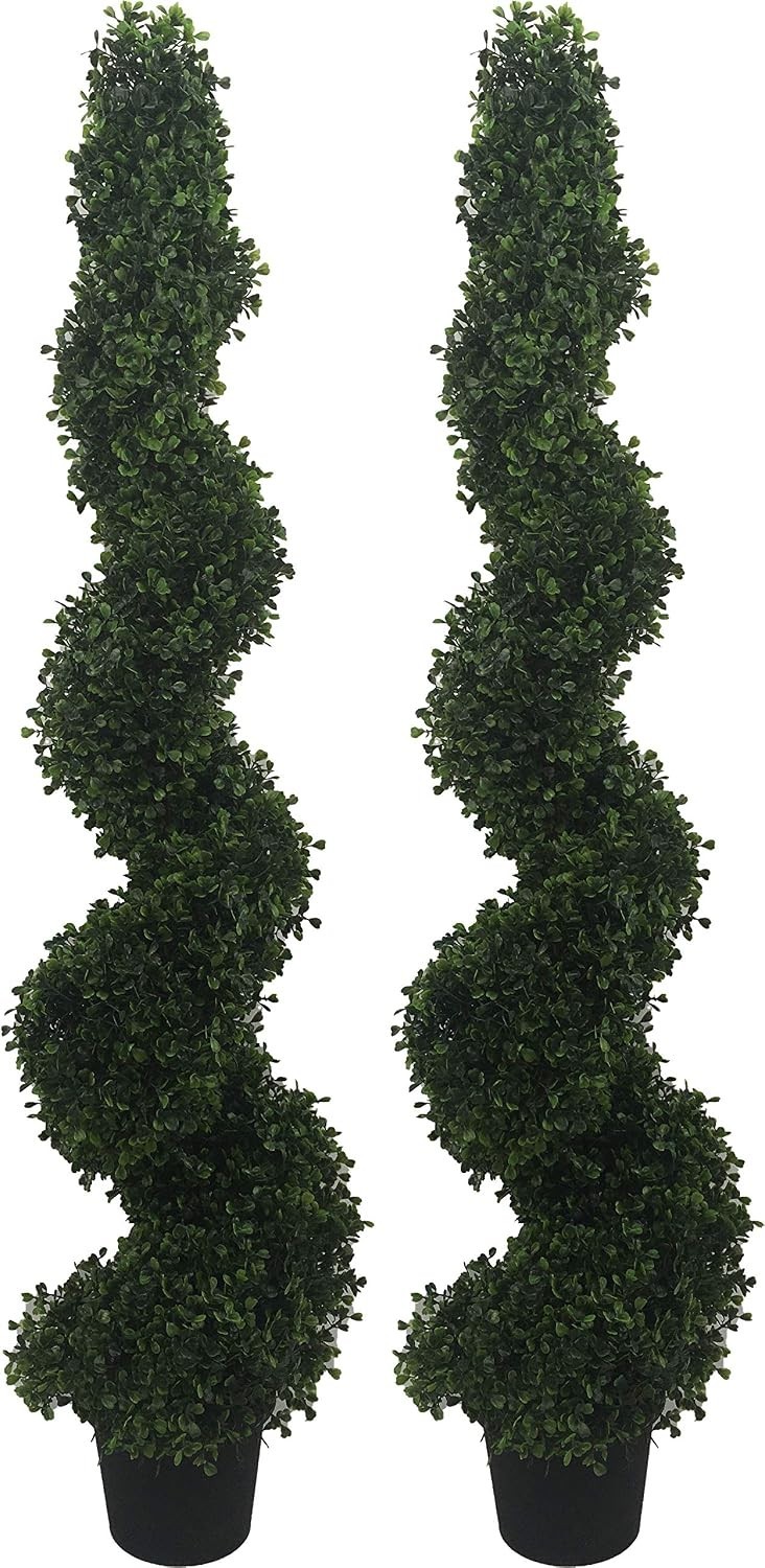 VOPVZVKO 4′ UV Rated Artificial Spiral Boxwood Topiary – Set of 2, Free Returns!
