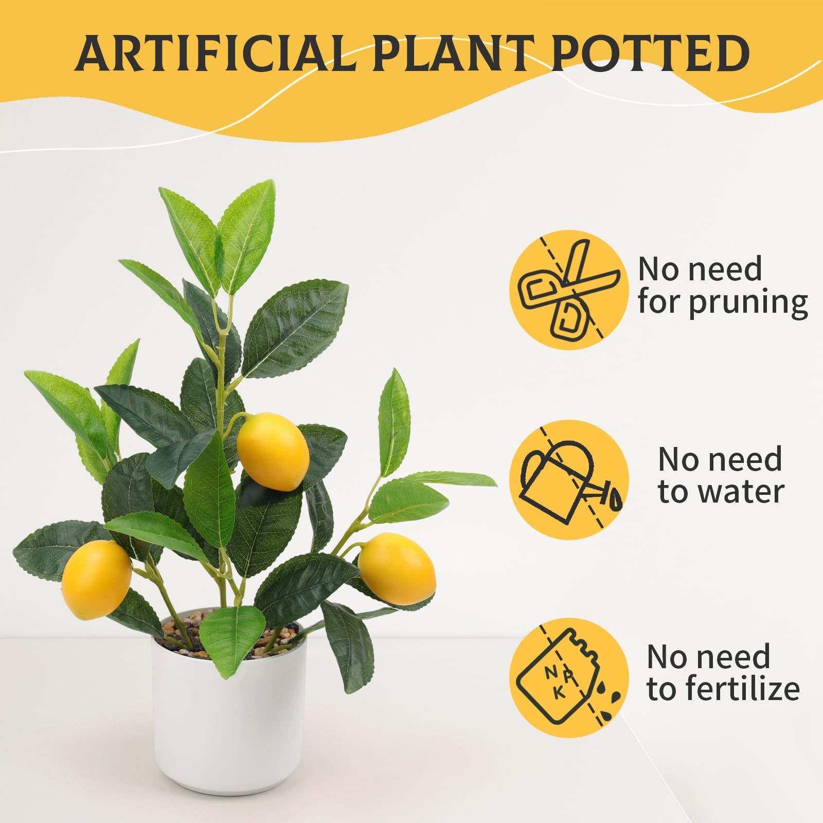 1 PCS Artificial Yellow Lemon Plant White Pot 14.5 Inch Faux Greenery Desk