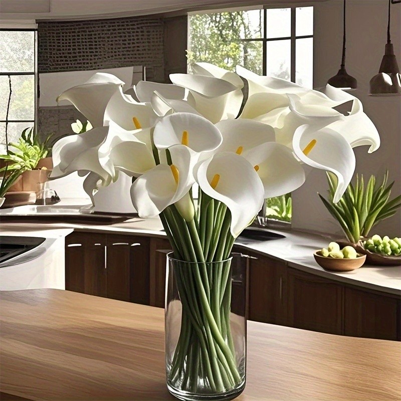 20Stems Artificial Calla Lily Bouquet Realistic White Fake Flowers Wedding Decor