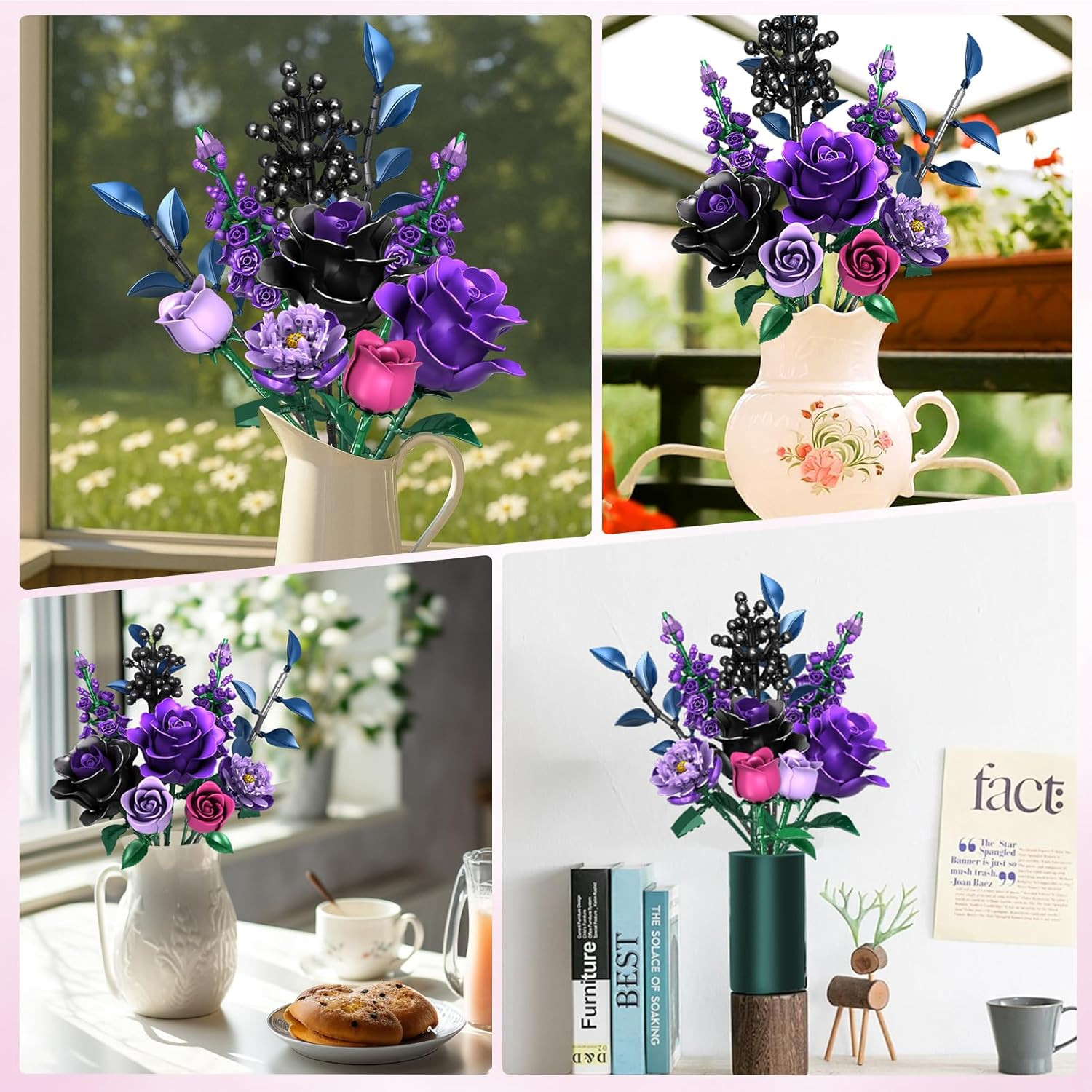Flowers Bouquet Building Set, Rose Flower Botanical Collection Building Kit Toys