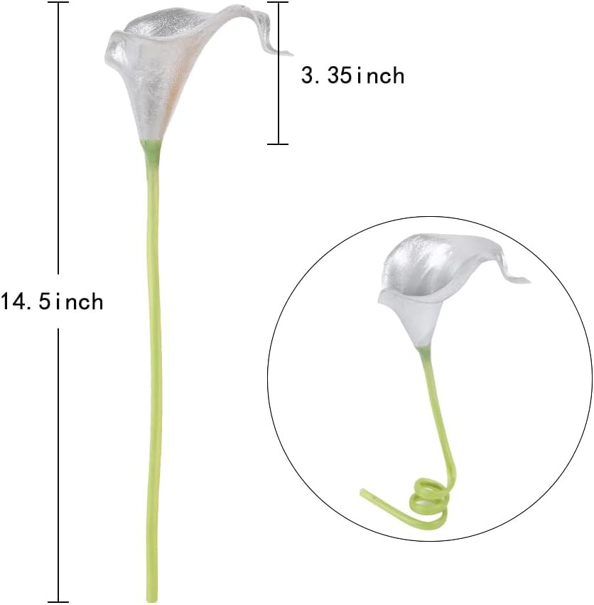Silver Calla Lily Artificial Flowers, 24pcs for DIY Wedding Bouquets, Centerpiec