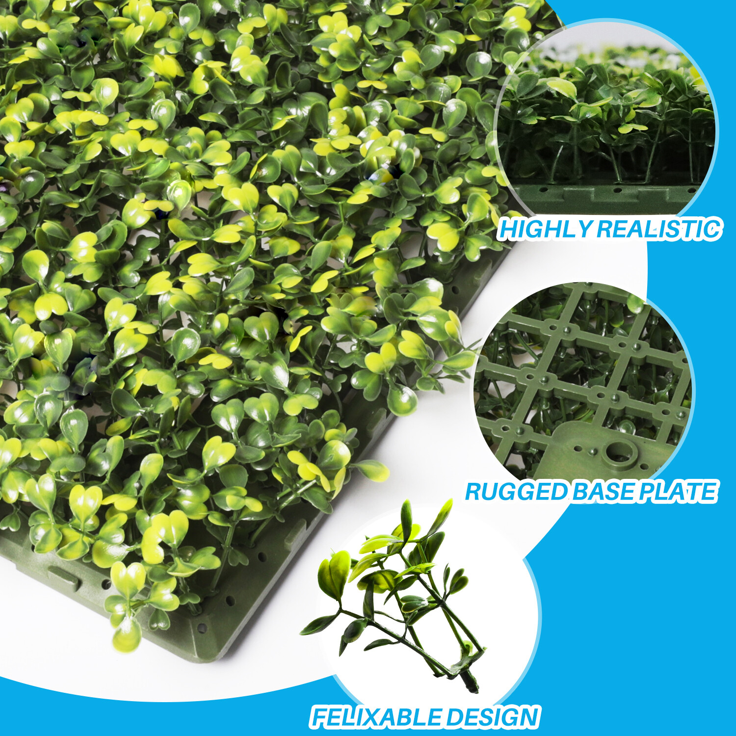 Artificial Boxwood Mat Wall Decor w/Hard Panels Fence Panel Grass Single Side