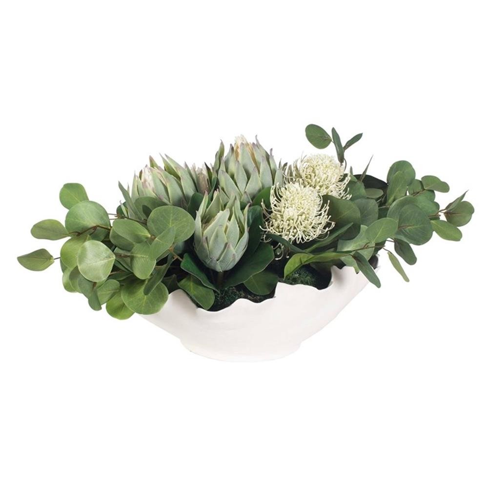 Pemberly Row Lifelike Succulent Centerpiece Arrangement with White Bowl