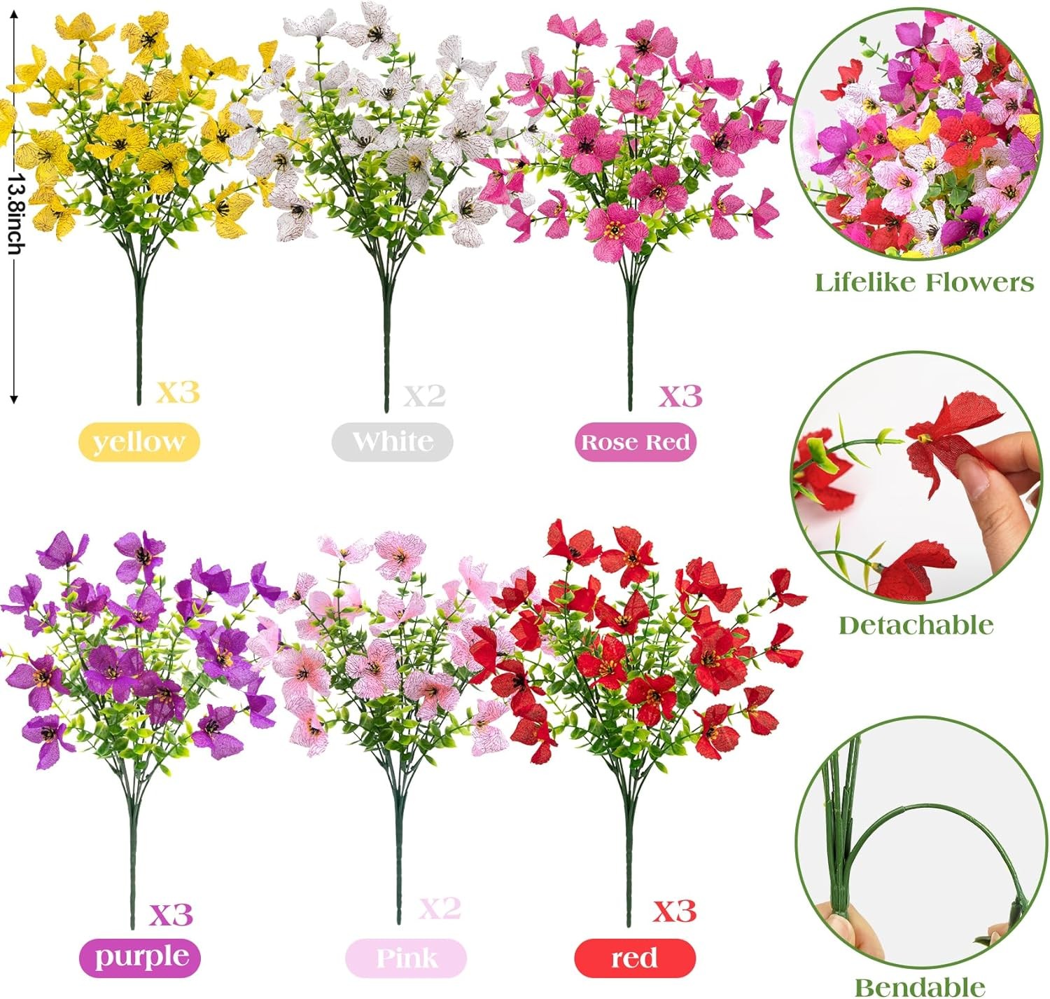 16 Pcs Artificial Flowers for Outdoors Decorations Realistic Fake Silk Flowers