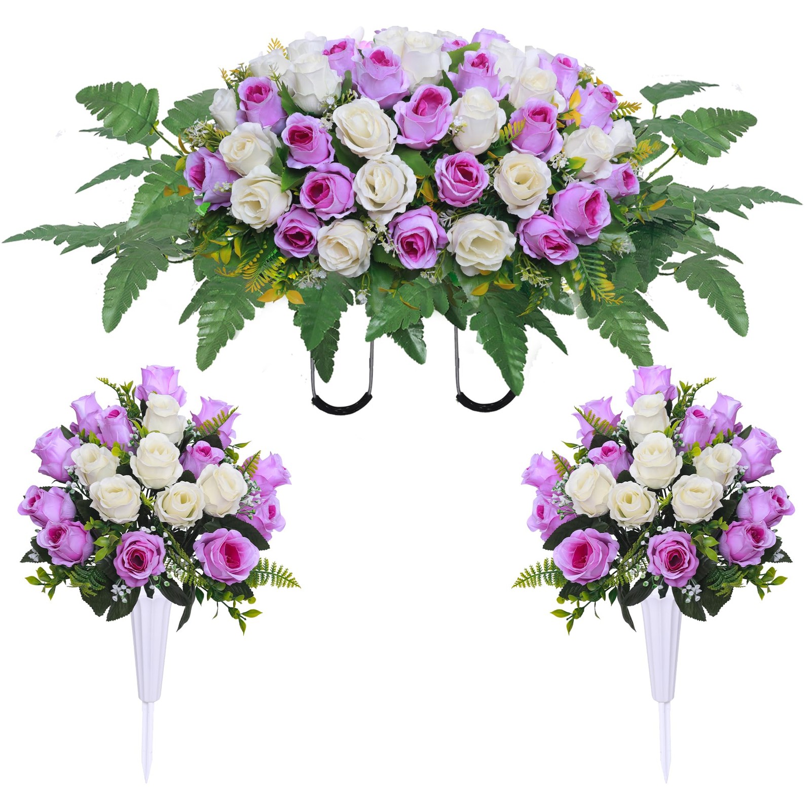 Lodou 3 Pcs Artificial Cemetery Flower Saddles, Rose Headstone Flower Saddle,…