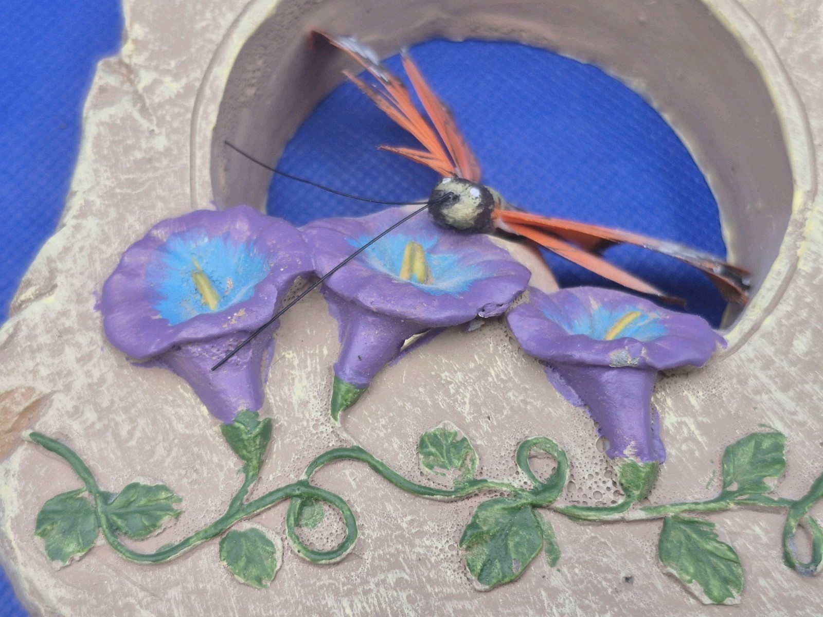 Butterfly Decor Feather Monarch Morning Glories in Faux Stone Arch 5×6″