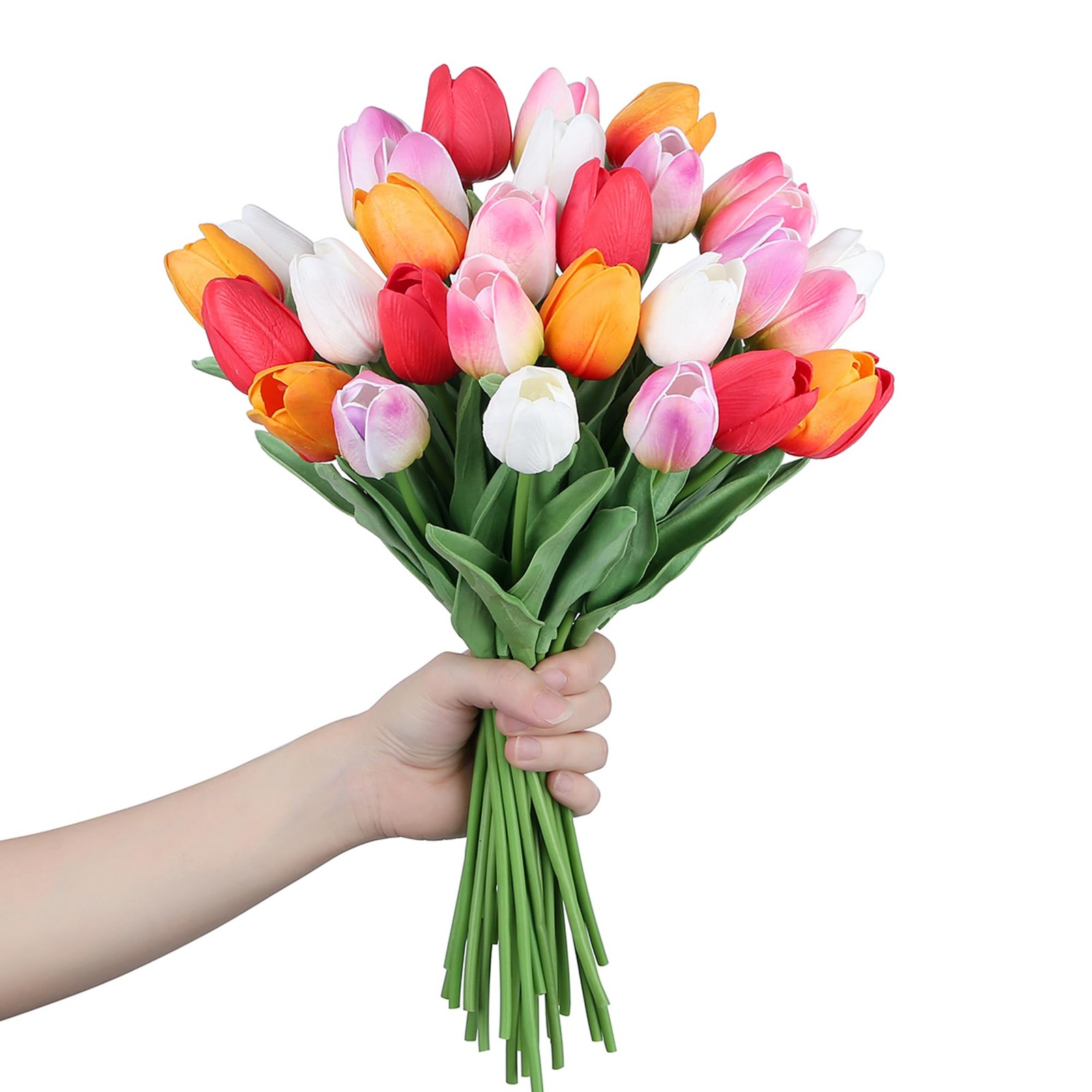 15 PCS Fake Flowers Tulips Artificial Silk 14 Inch Real Touch Multicolor Decor
