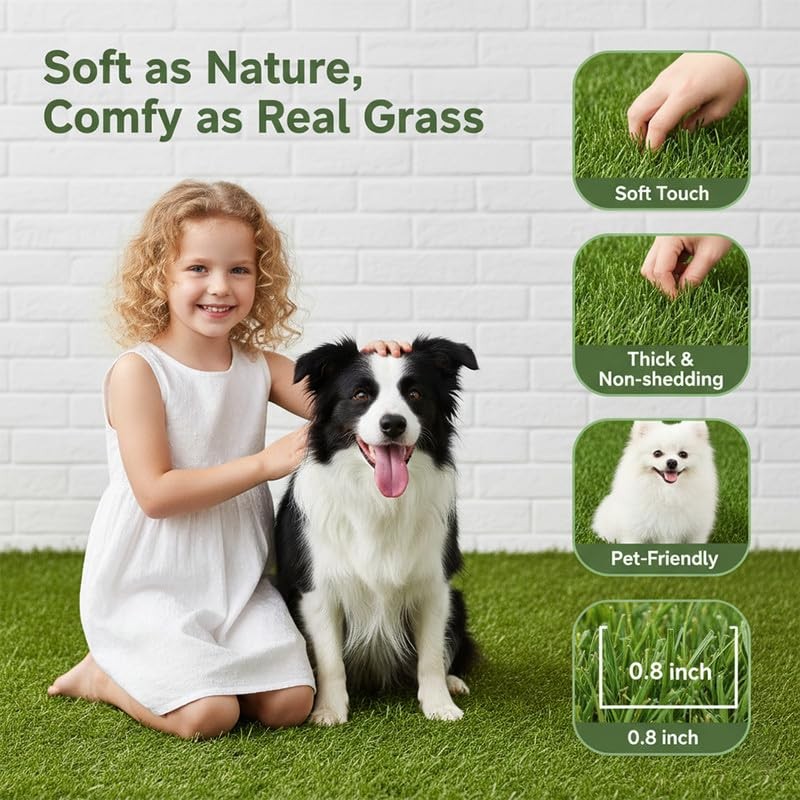Boshuele 20mm Grass Height Realistic Artificial Turf with Drainage Holes, Reu…