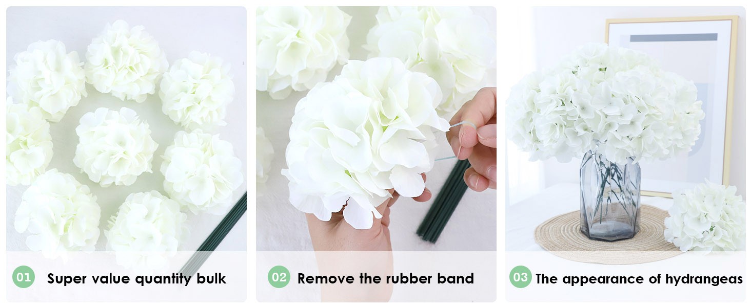 105pcs Fake Flowers White Hydrangea Artificial Flowers Bulk (Not Squished, No