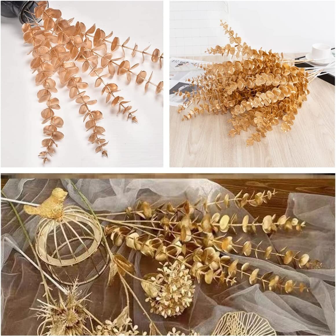 CATTREE Artificial Eucalyptus Gold Plants Christmas Decorations 30″ Tall Golden