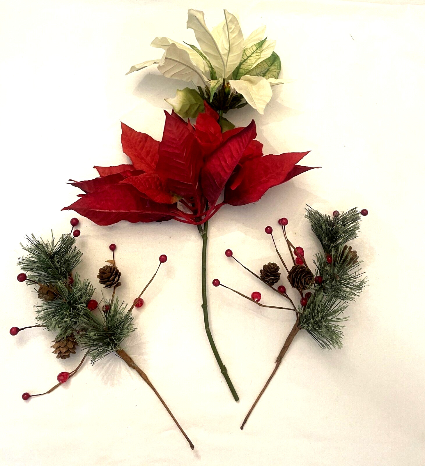 6 Flower Picks Assorted Sizes – Acorn, 4 Glitter Snow Flakes, Red Berry, Vintage