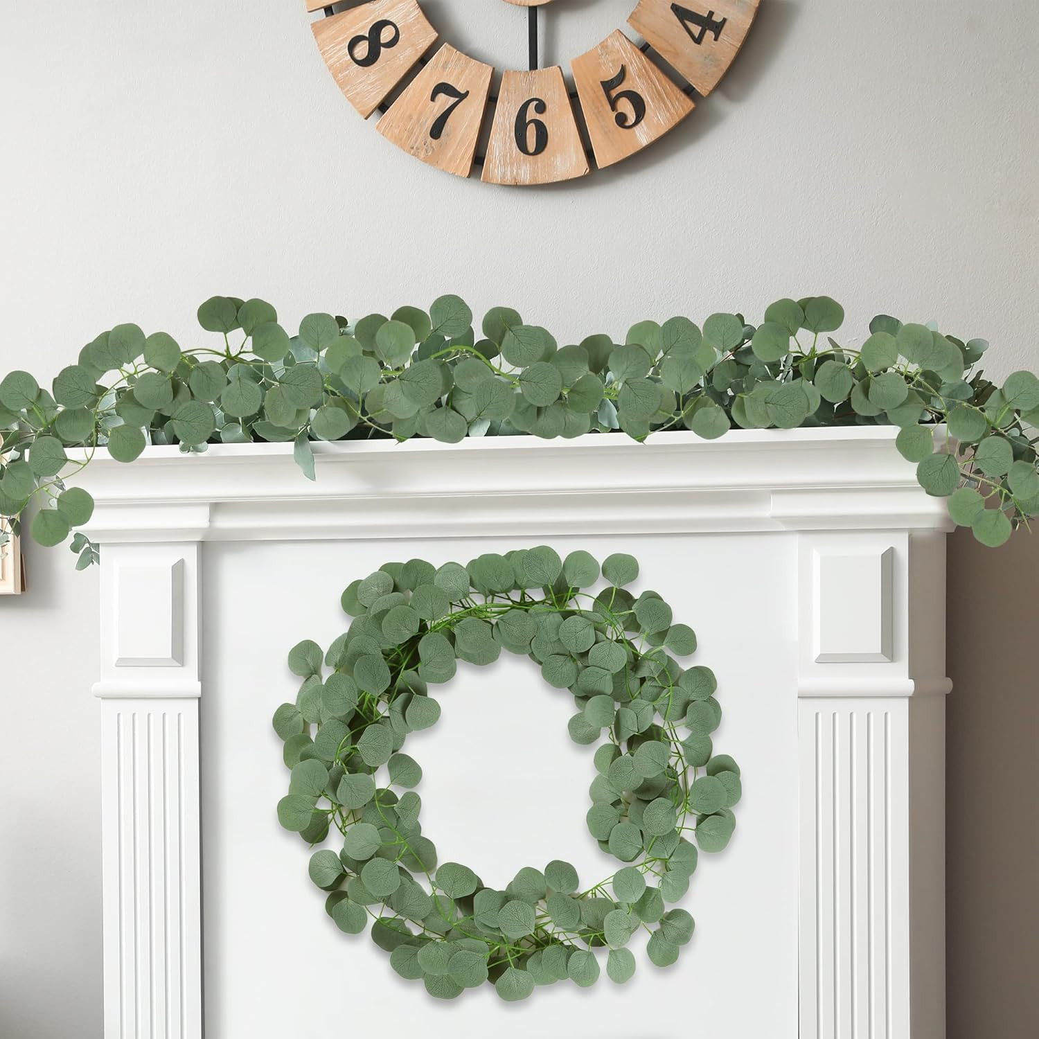 8Pcs Artificial Eucalyptus Garland Greenery Leaves Silk Vines Silver Dollar Leav