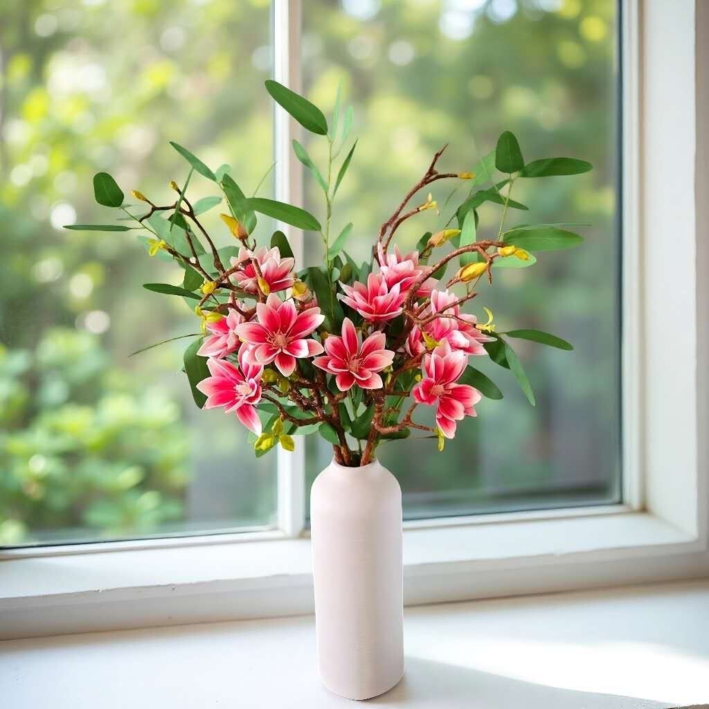 10-Stem Artificial Greenery Set.Magnolia Lotus & Eucalyptus.DIY Projects.