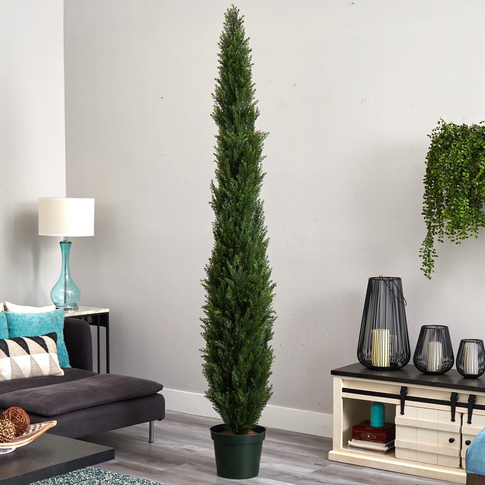 Nearly Natural 8ft Mini Cedar Pine Tree w/ 4249 tips in 12″ Pot (Two Tone Green)