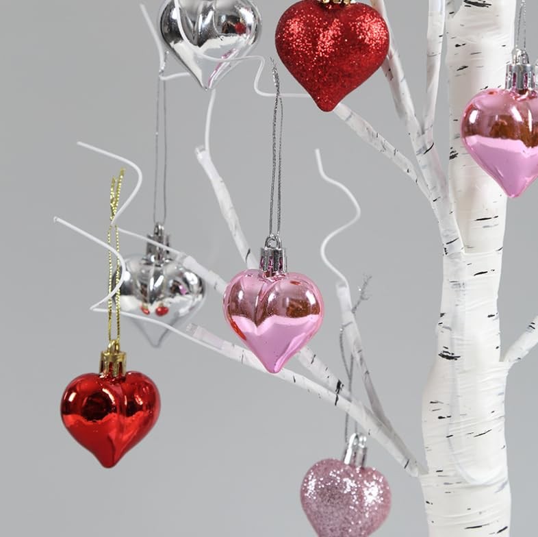 24 Inch Lighted White Birch Tree | Valentines Day Tabletop Decor with Hanging…