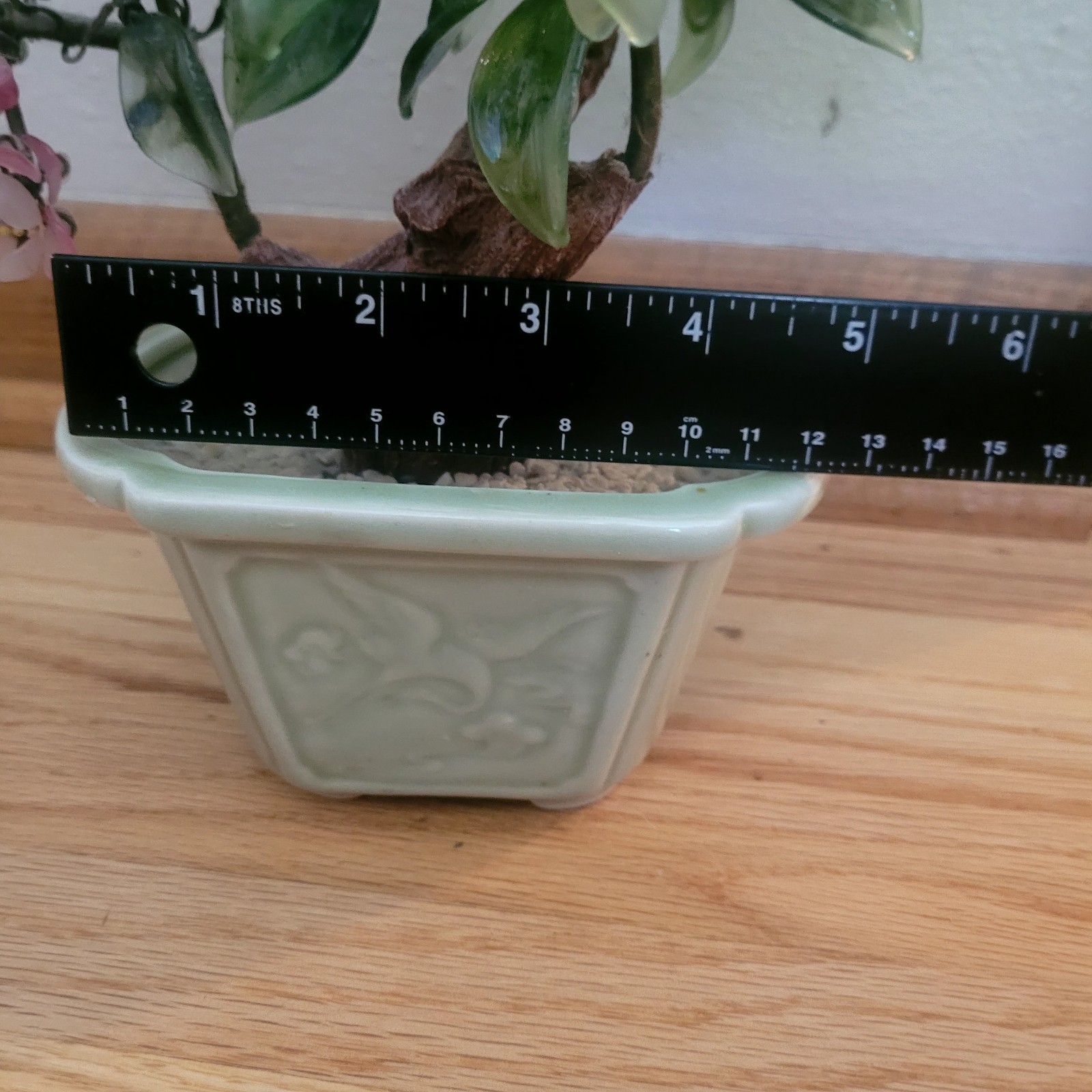 Vintage Chinese Glass Stone Jade Cherry Blossom Bonsai Tree Pink Flowers 14″