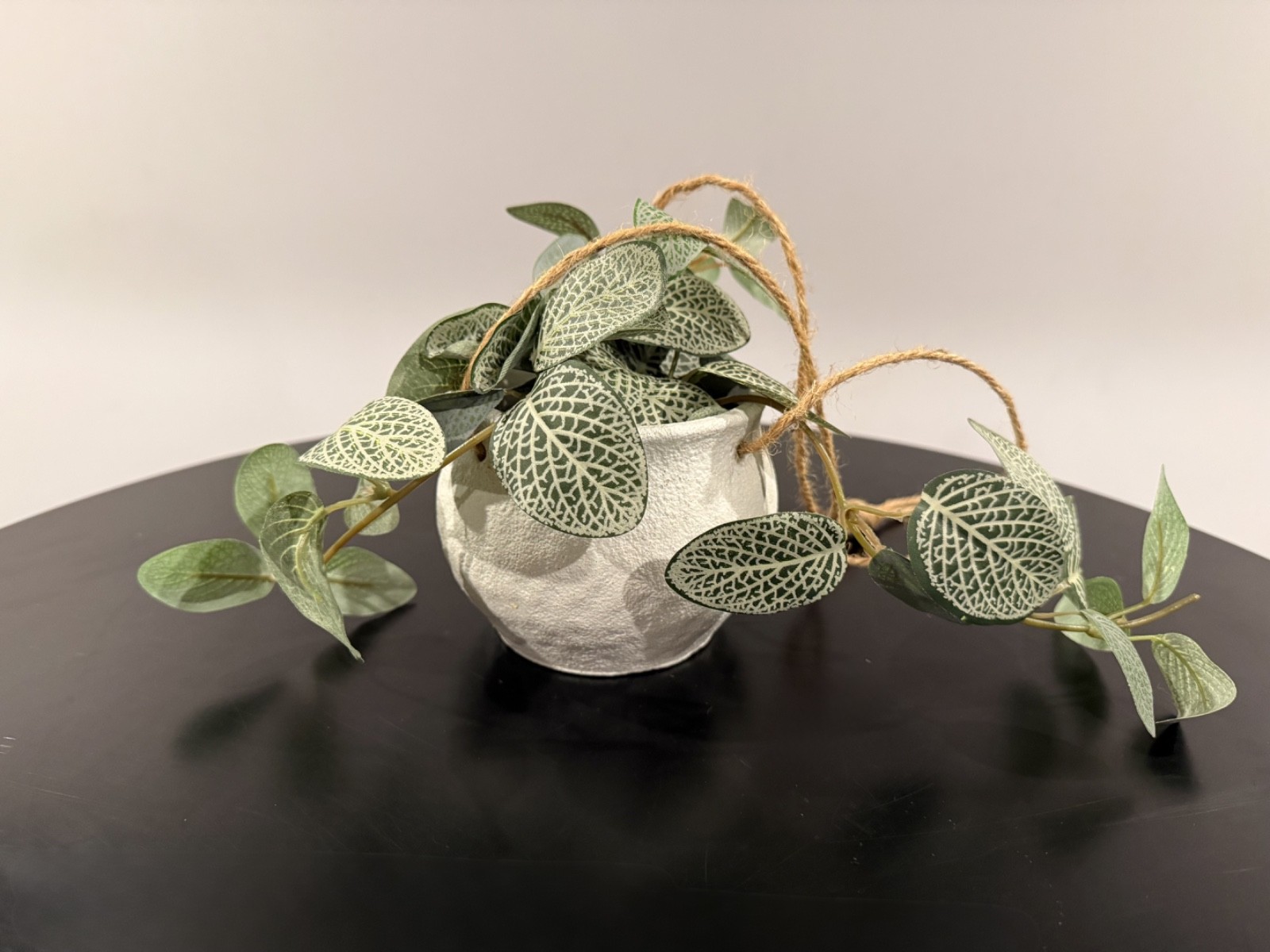 Boho Chic Faux Hanging Planter- White Flower Pot with Twine- 5″X6″- Super Cute!