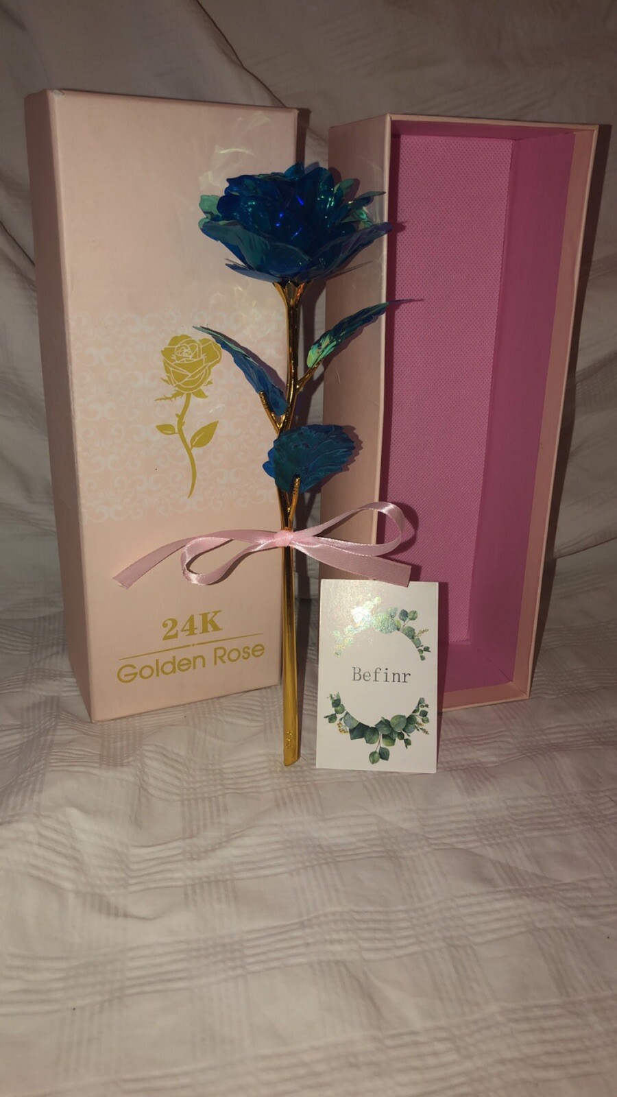 BEFINR 24K Gold Stemmed Blue Rose Artificial Forever Flower