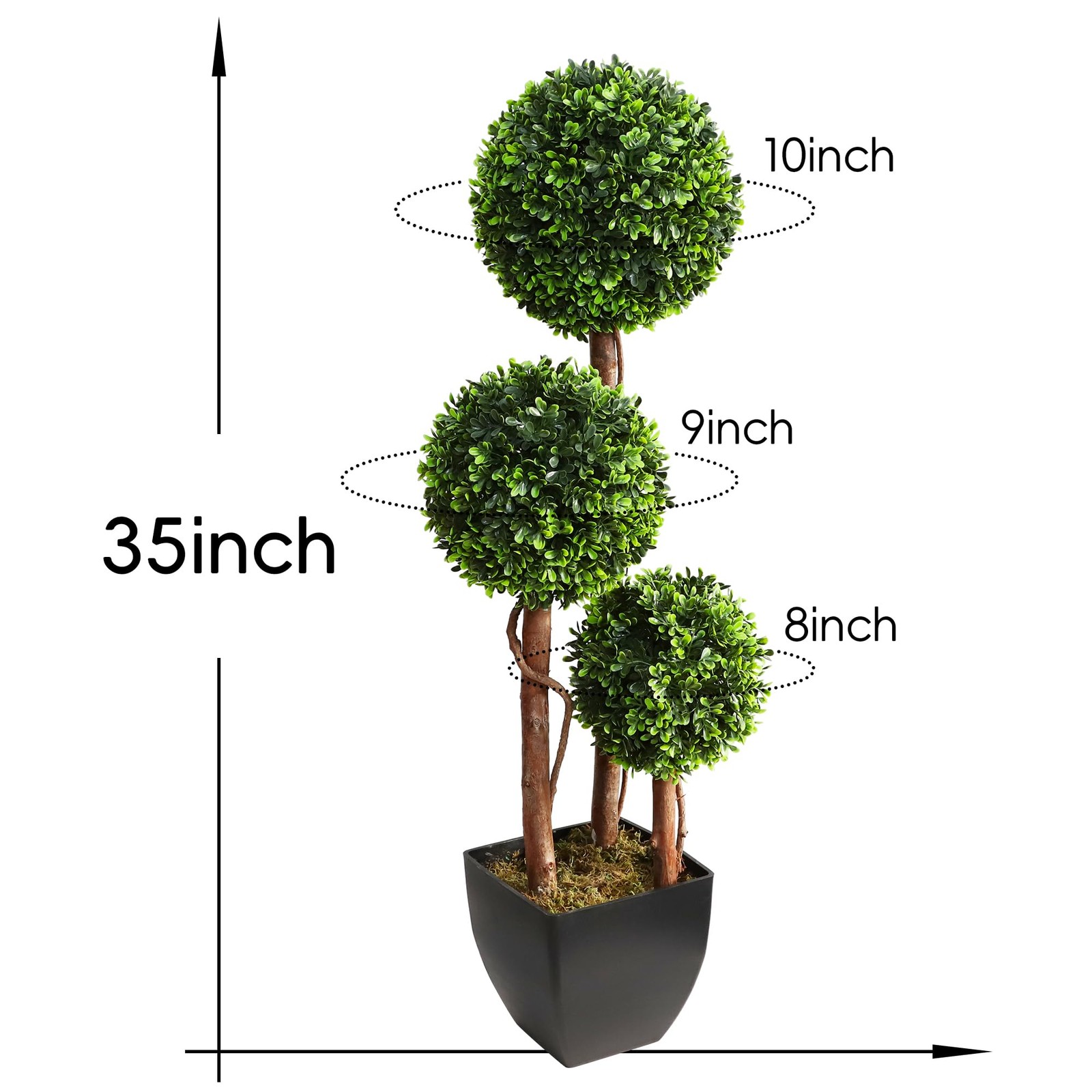 Outdoor Artificial Boxwood Topiaries Trees, 3ft Fake Topiary Triple Boxwood T…