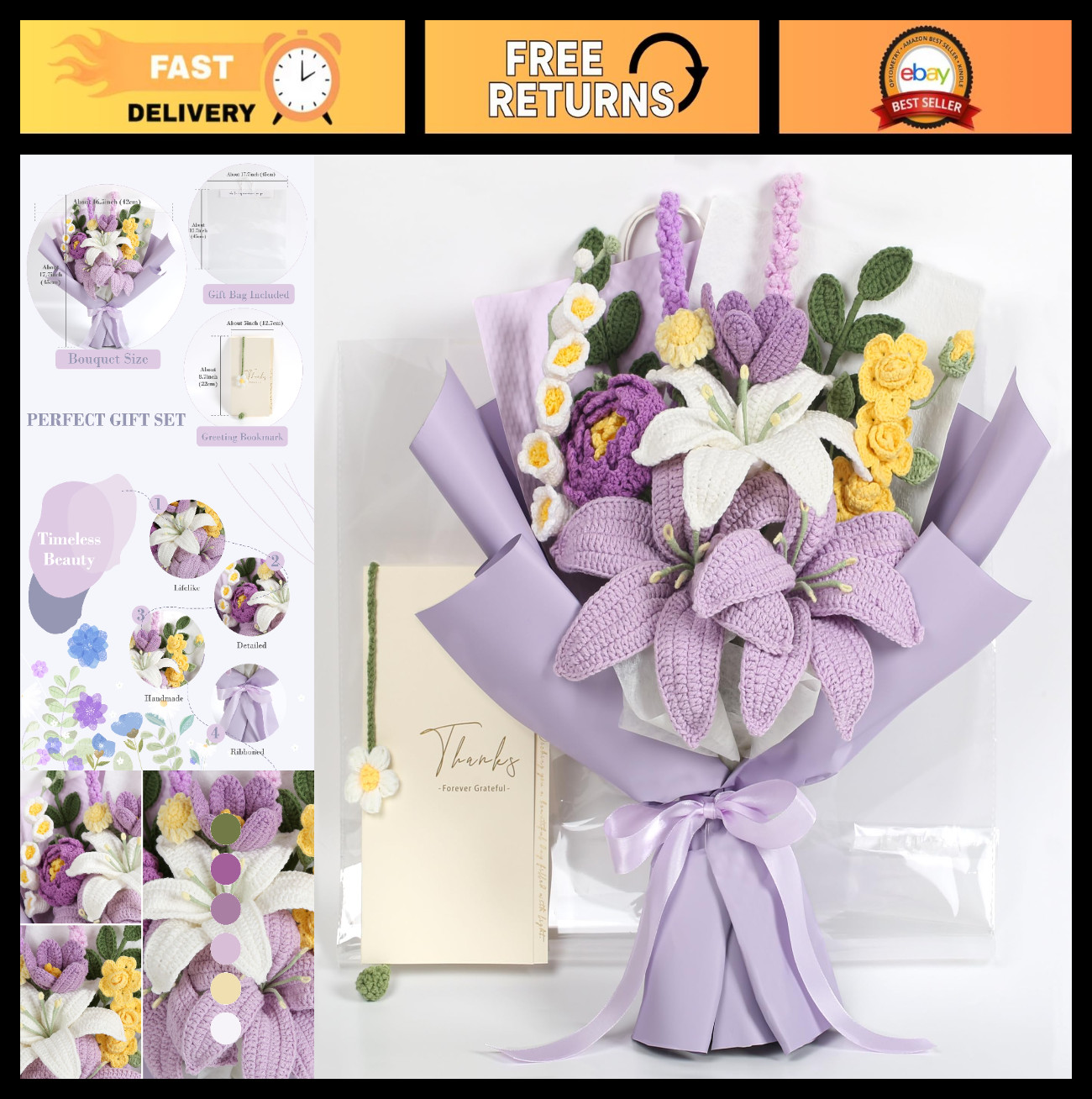 Handmade Crochet Flower Bouquet – Premium Faux Flowers for Home Decor, Gifts & E