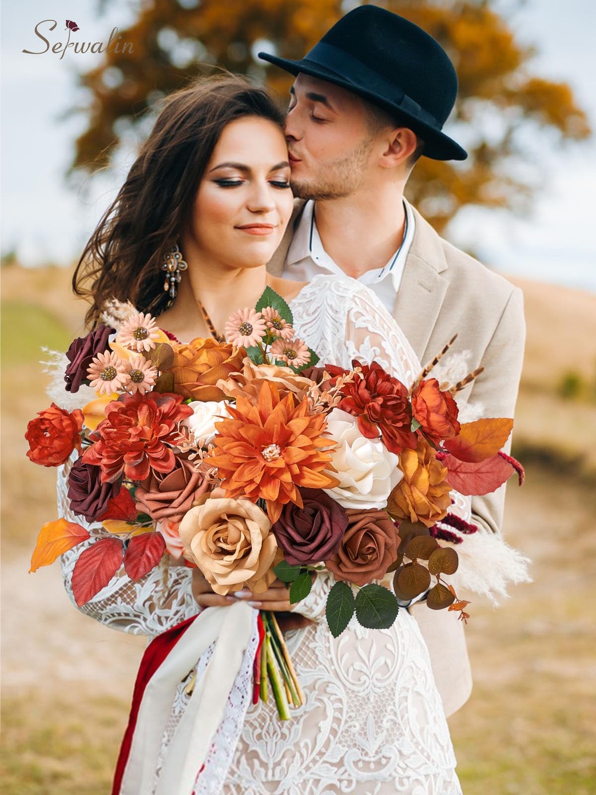 Burnt Orange Artificial Fake Cake Flowers for DIY Wedding Bridal Bouquet